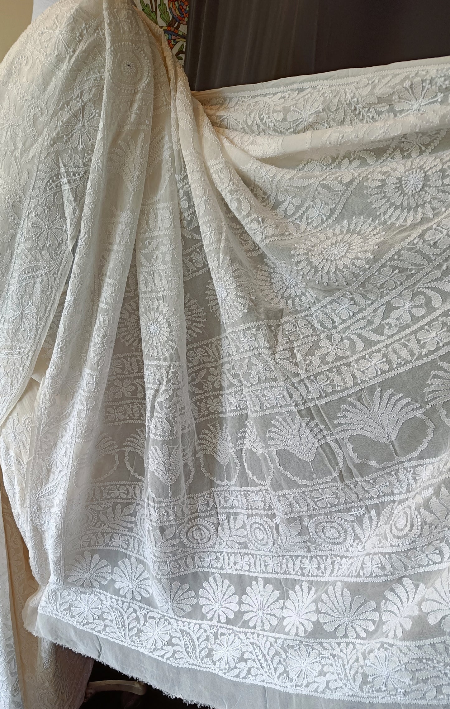 Ruhani Off White Allover Chikankari Hand Embroidered Saree
