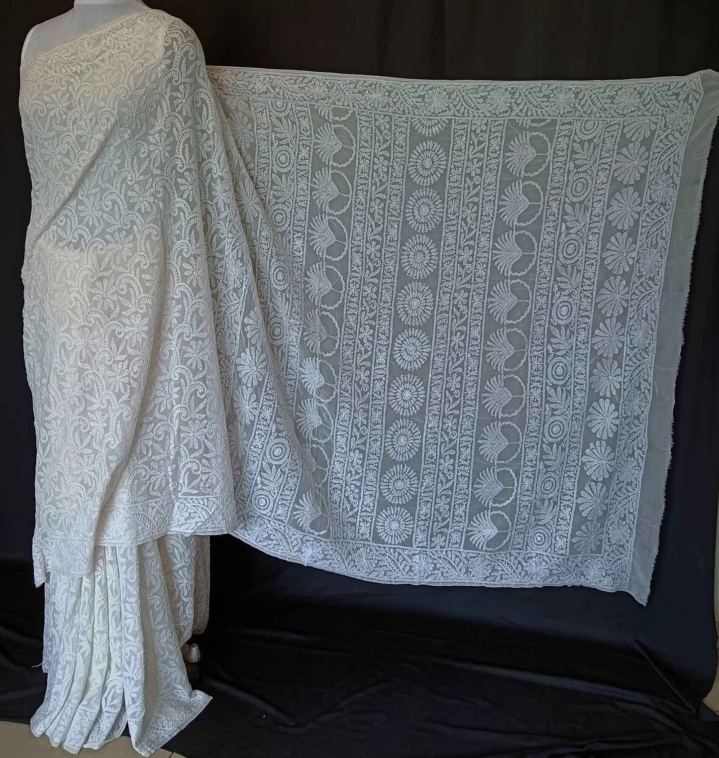 Ruhani Off White Allover Chikankari Hand Embroidered Saree