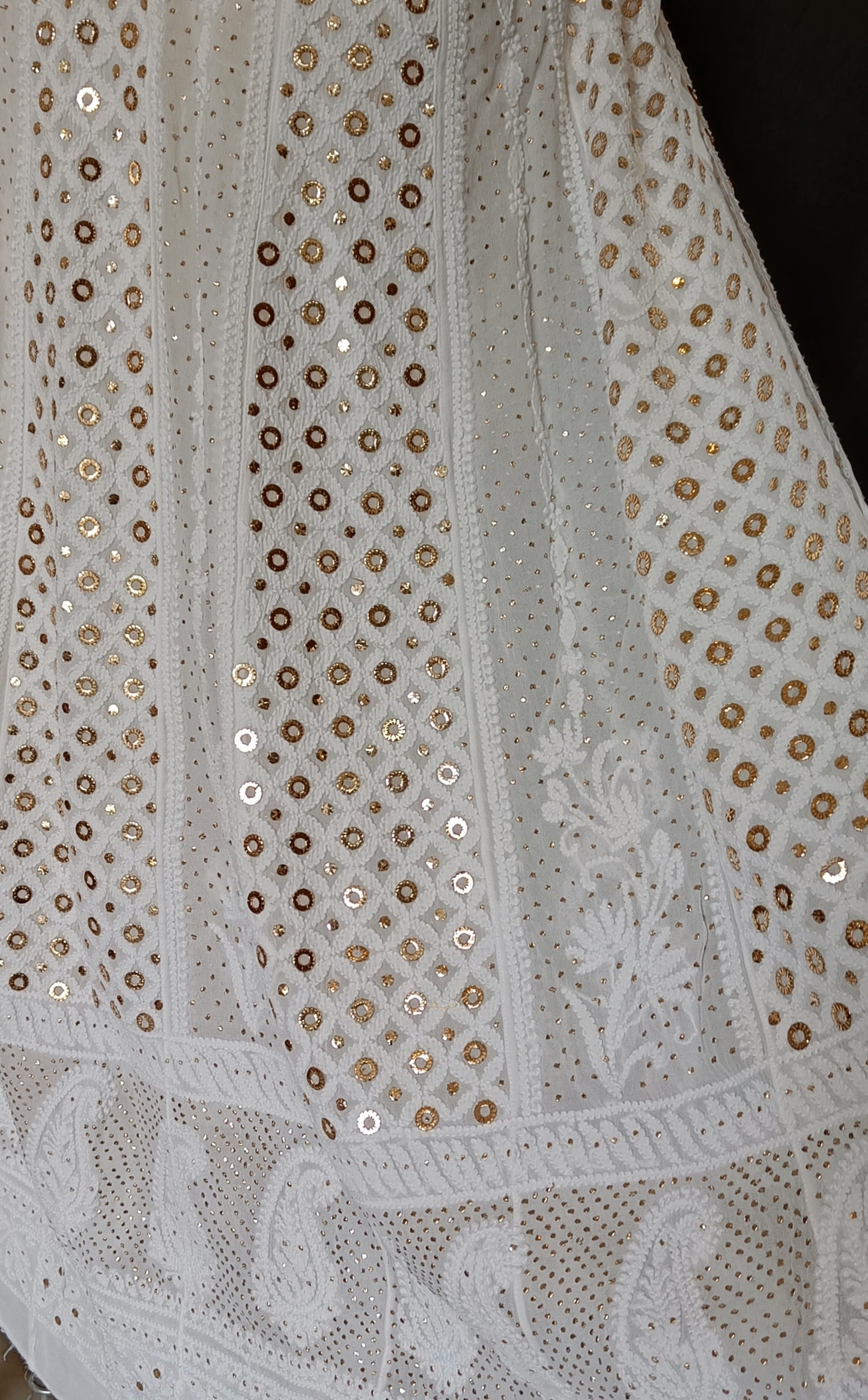 White Allover Chikankari and Heavy Ring Mukaish Anarkali with Dupatta