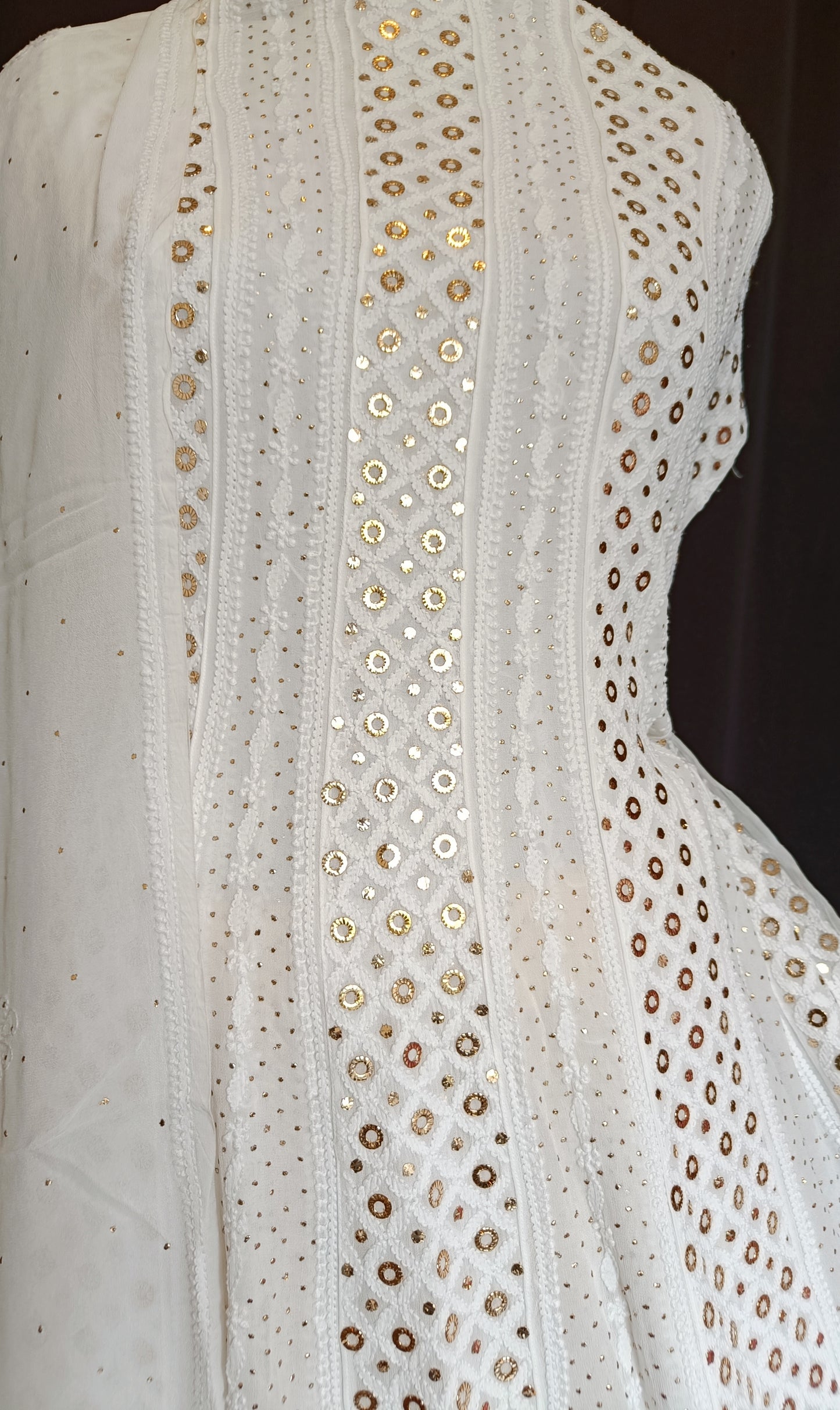 White Allover Chikankari and Heavy Ring Mukaish Anarkali with Dupatta