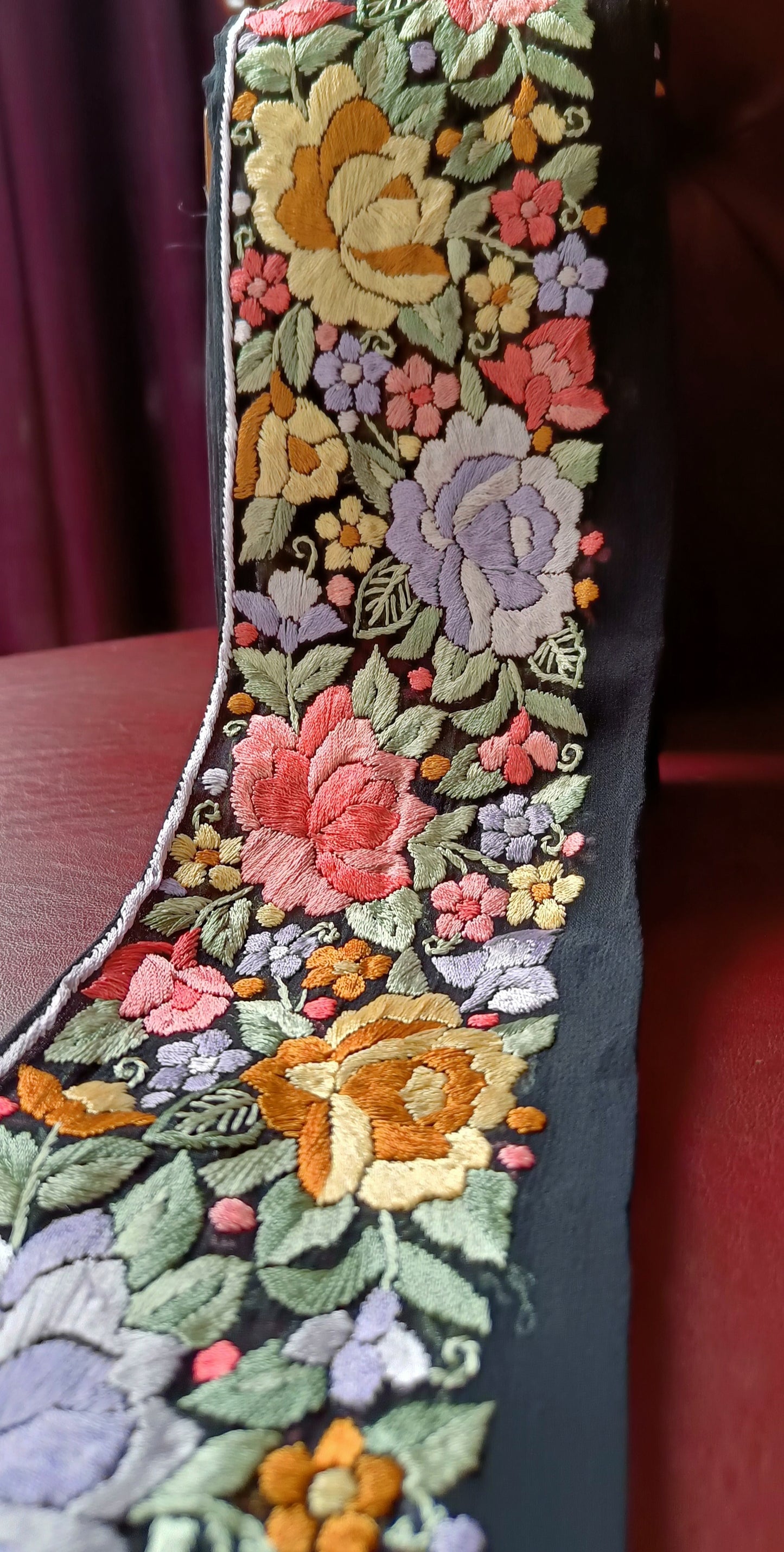 Black Hand Embroidered Parsi Gara Border
