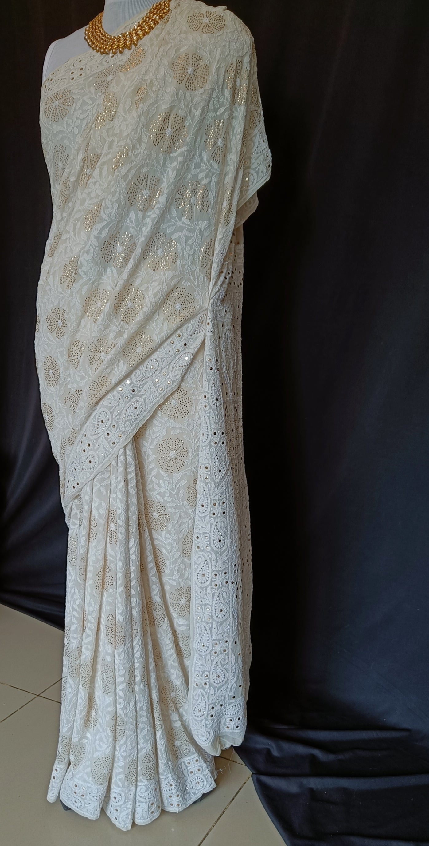 Ruhani Ivory Allover Chikankari and Mukaish Saree
