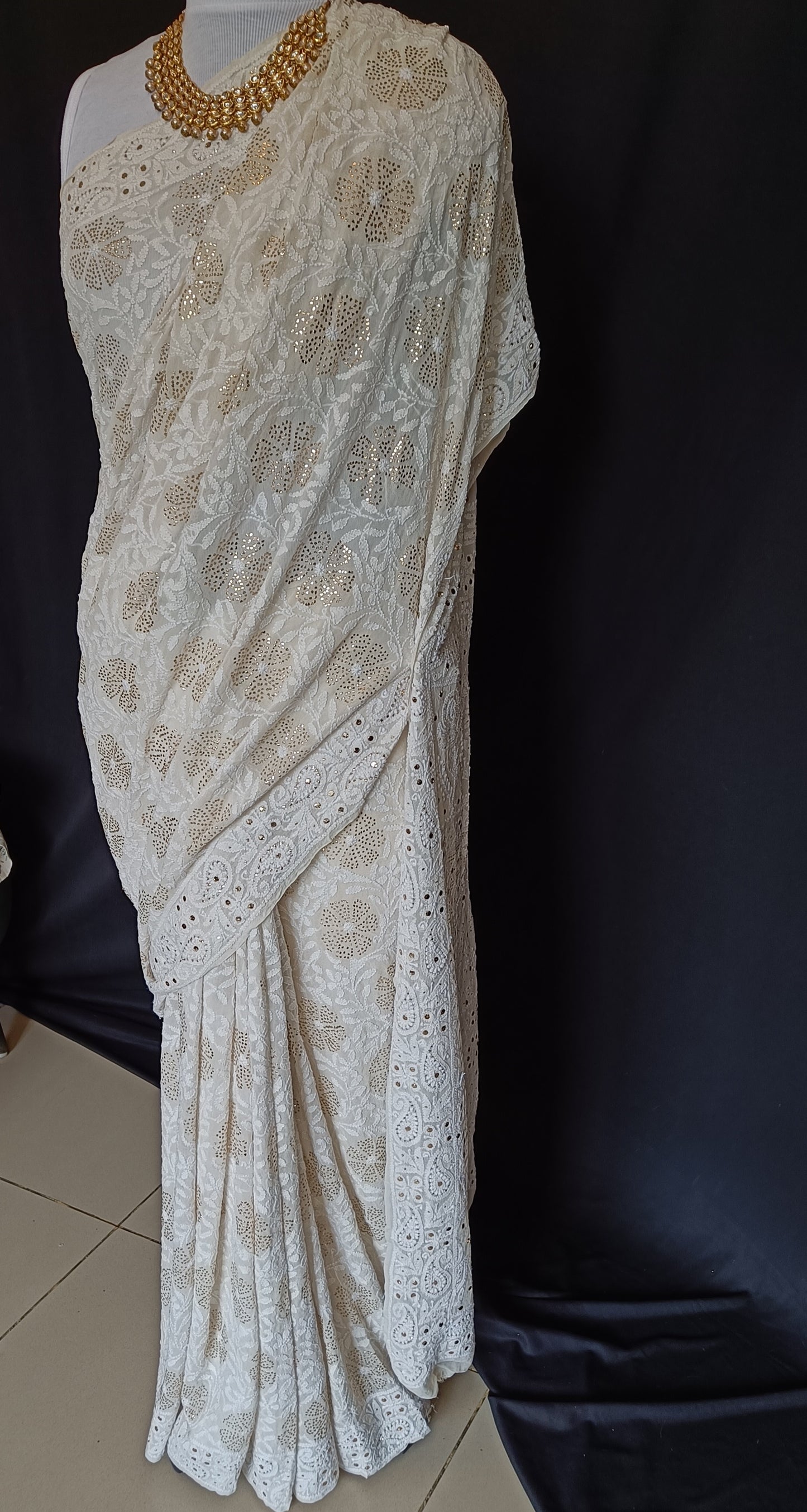 Ruhani Ivory Allover Chikankari and Mukaish Saree