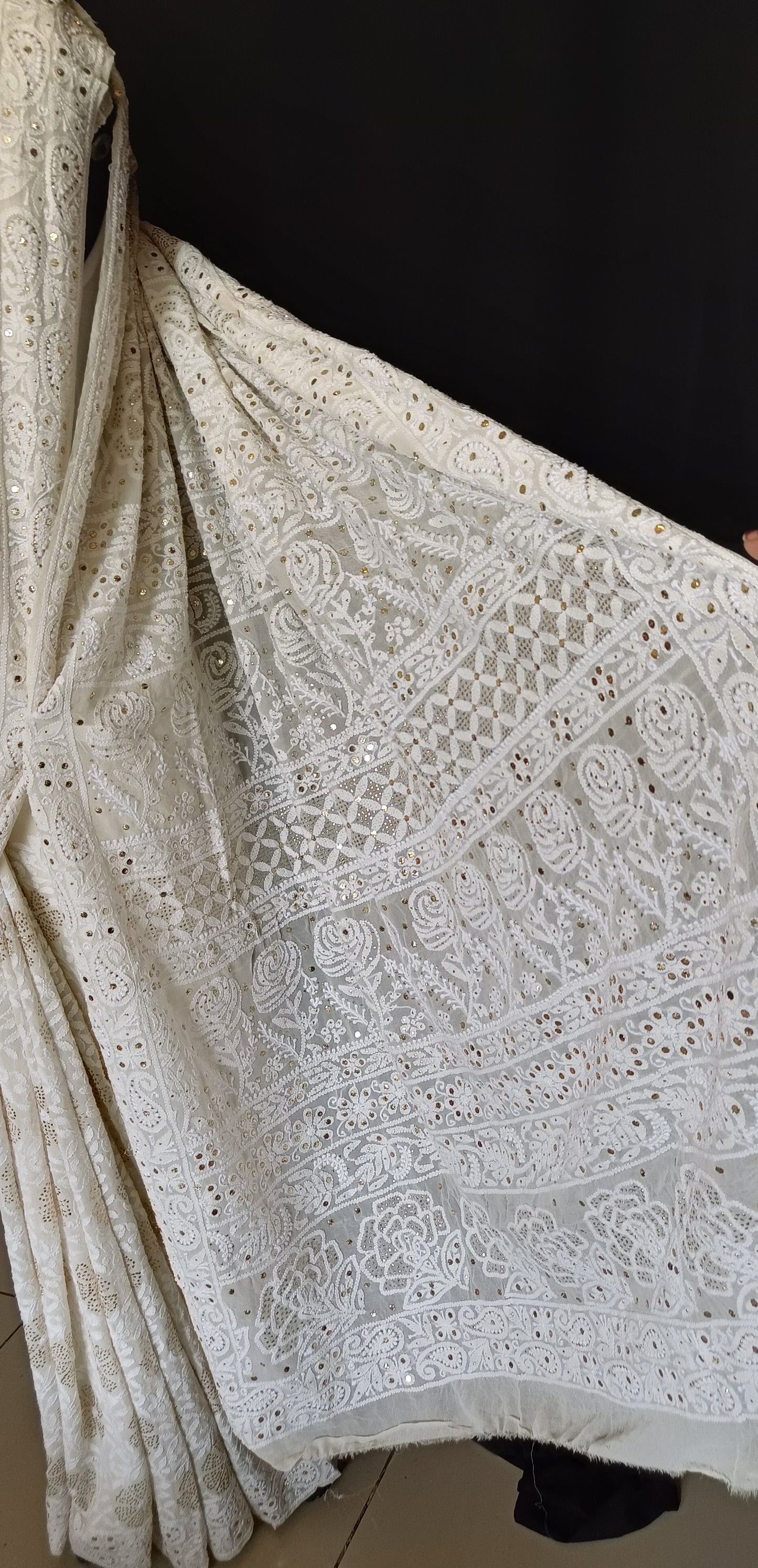 Ruhani Ivory Allover Chikankari and Mukaish Saree