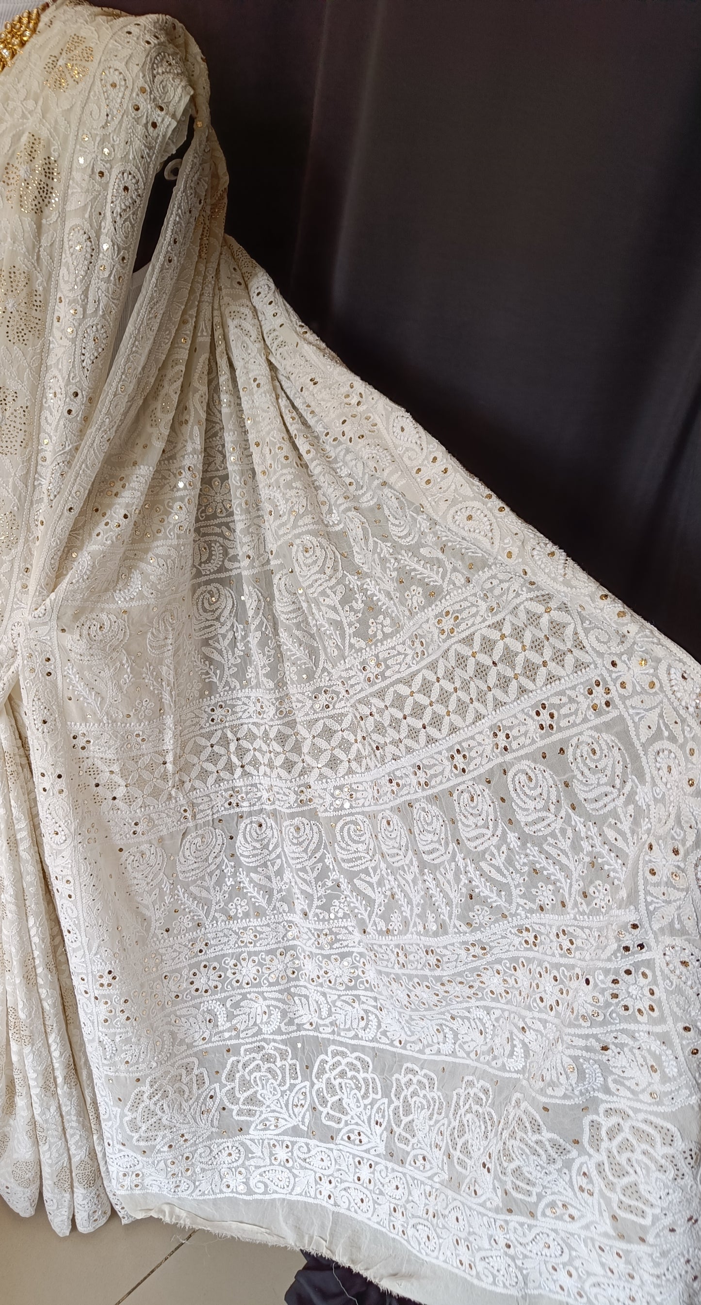 Ruhani Ivory Allover Chikankari and Mukaish Saree