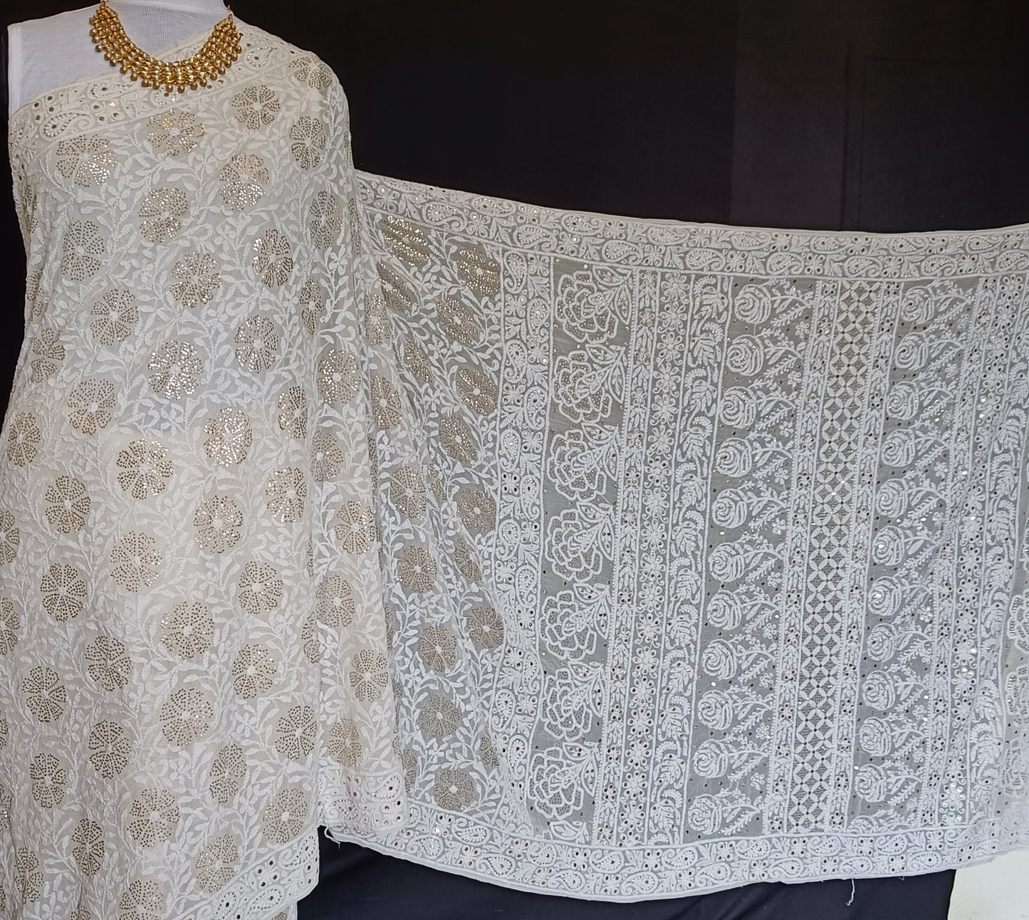 Ruhani Ivory Allover Chikankari and Mukaish Saree