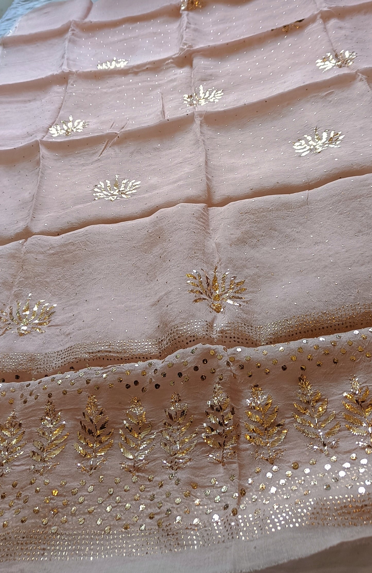 Dusty Pink Pure Organza Allover Mukaish Kurta and Dupatta set
