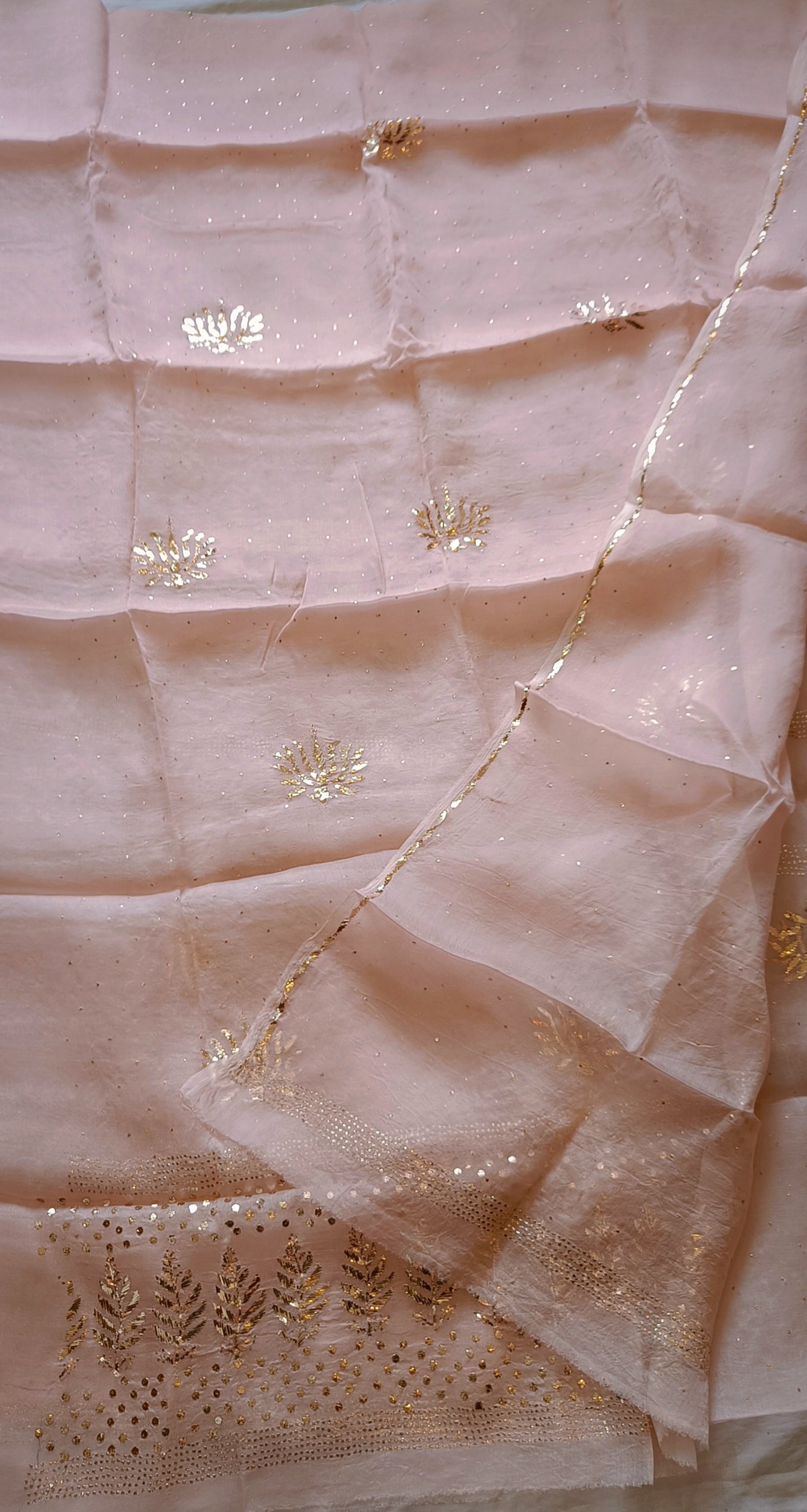 Dusty Pink Pure Organza Allover Mukaish Kurta and Dupatta set
