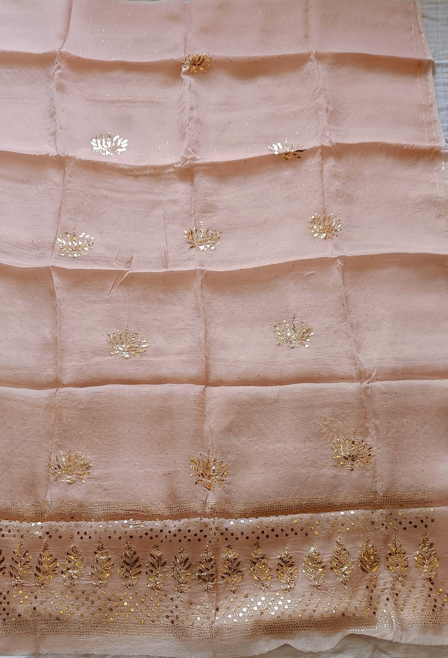 Dusty Pink Pure Organza Allover Mukaish Kurta and Dupatta set