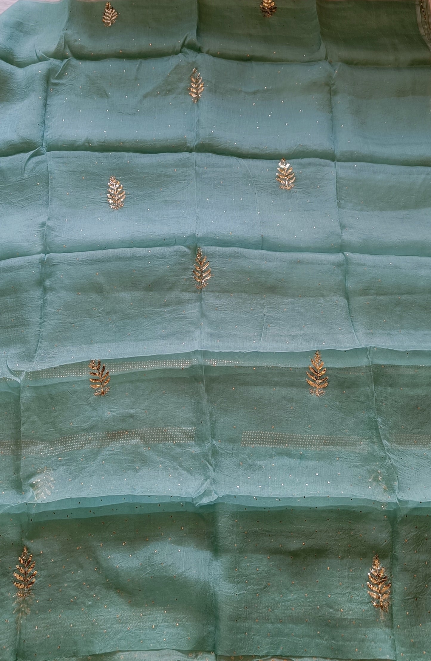 Ocean Blue Pure Organza Allover Mukaish Kurta and Dupatta set