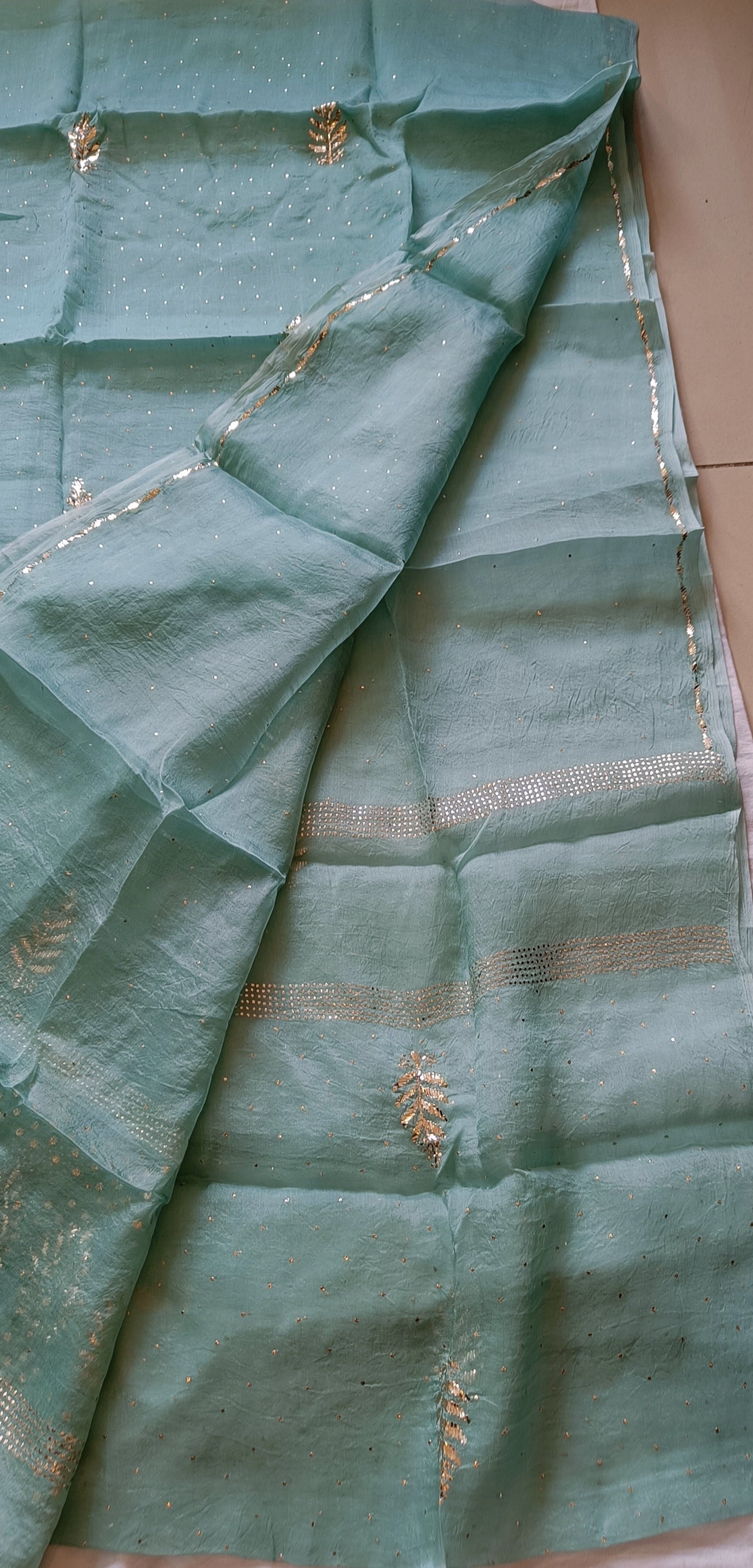 Ocean Blue Pure Organza Allover Mukaish Kurta and Dupatta set