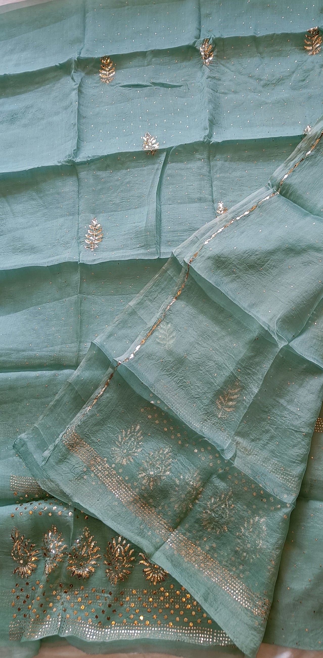 Ocean Blue Pure Organza Allover Mukaish Kurta and Dupatta set