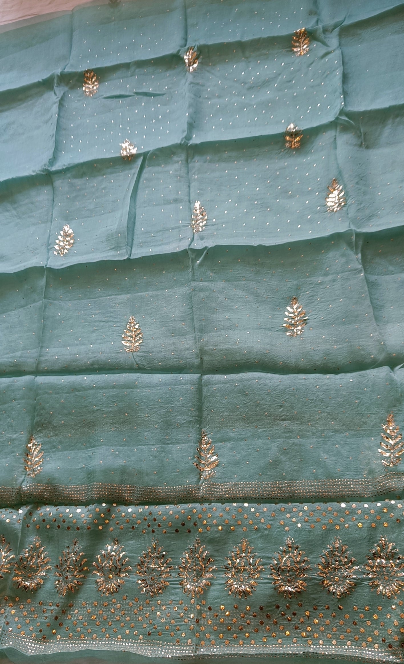 Ocean Blue Pure Organza Allover Mukaish Kurta and Dupatta set
