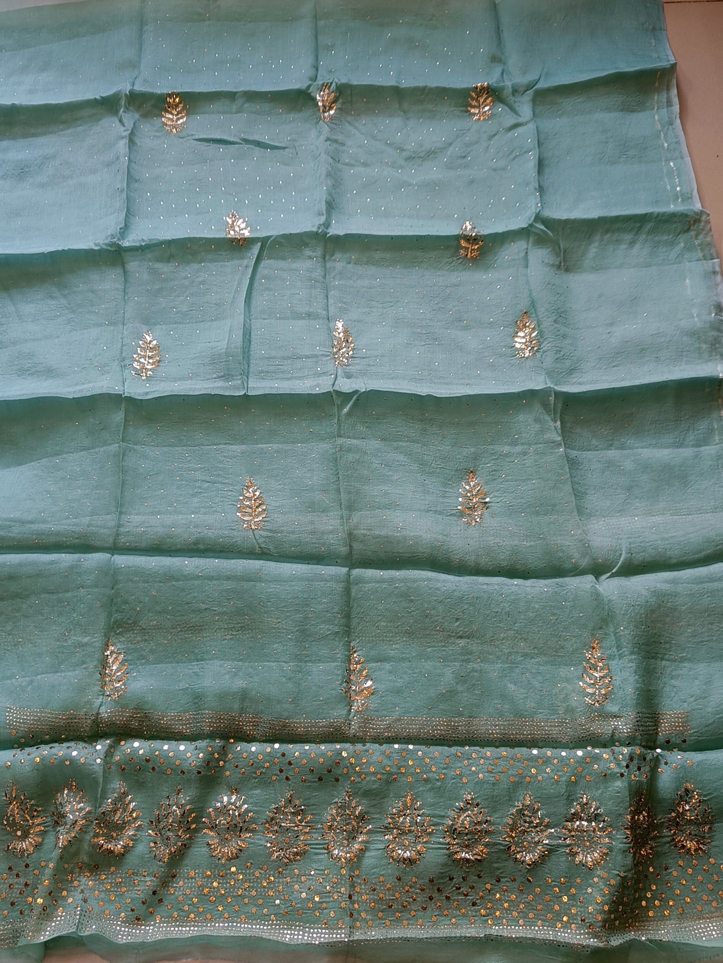 Ocean Blue Pure Organza Allover Mukaish Kurta and Dupatta set