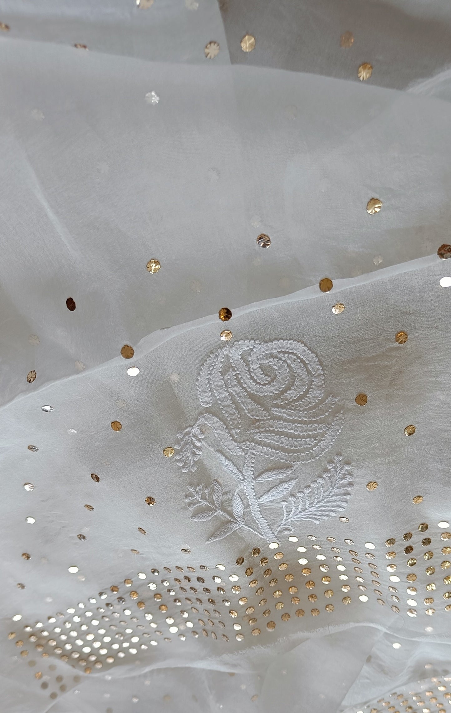 Ruhani Ivory Pure Organza Saree with Allover Chikankari and Mukaish