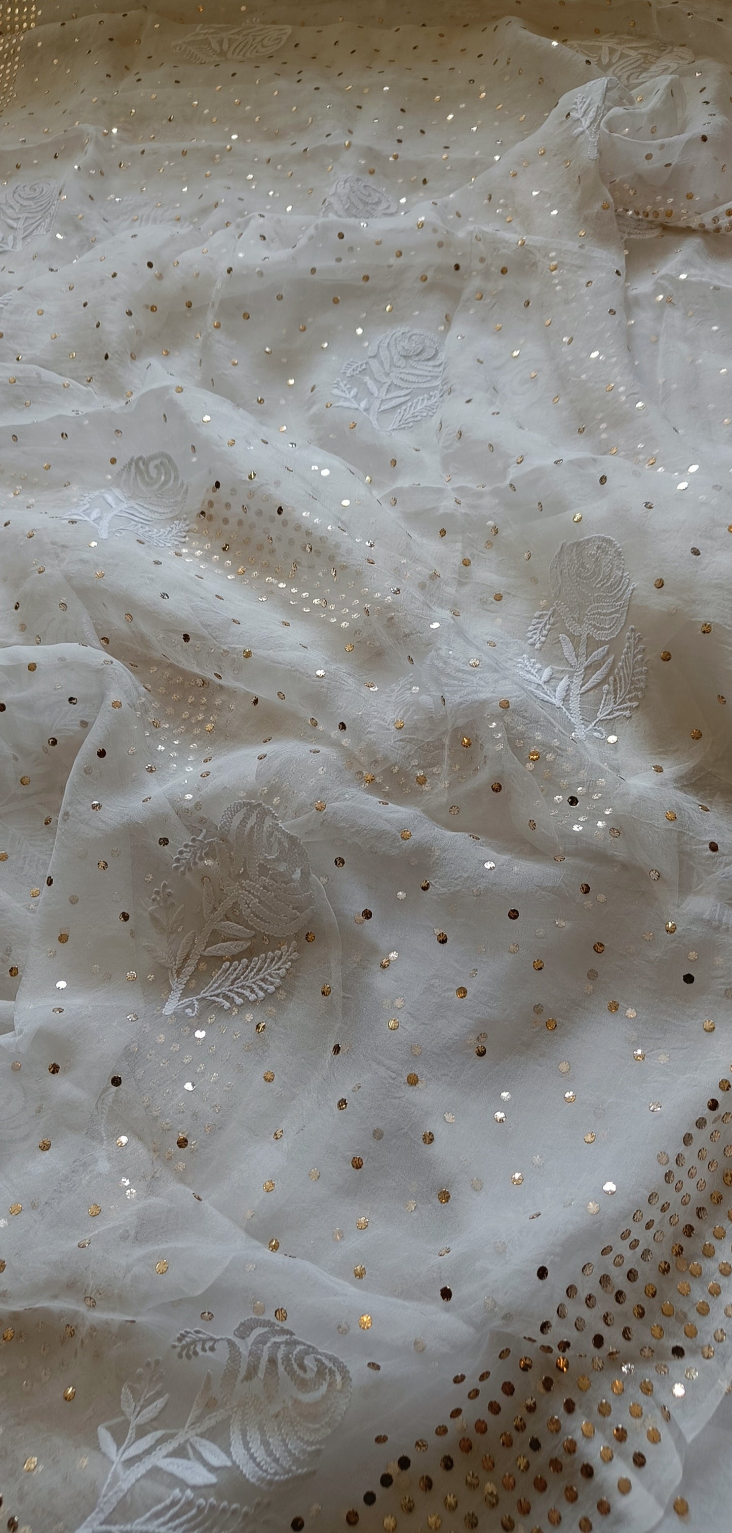 Ruhani Ivory Pure Organza Saree with Allover Chikankari and Mukaish