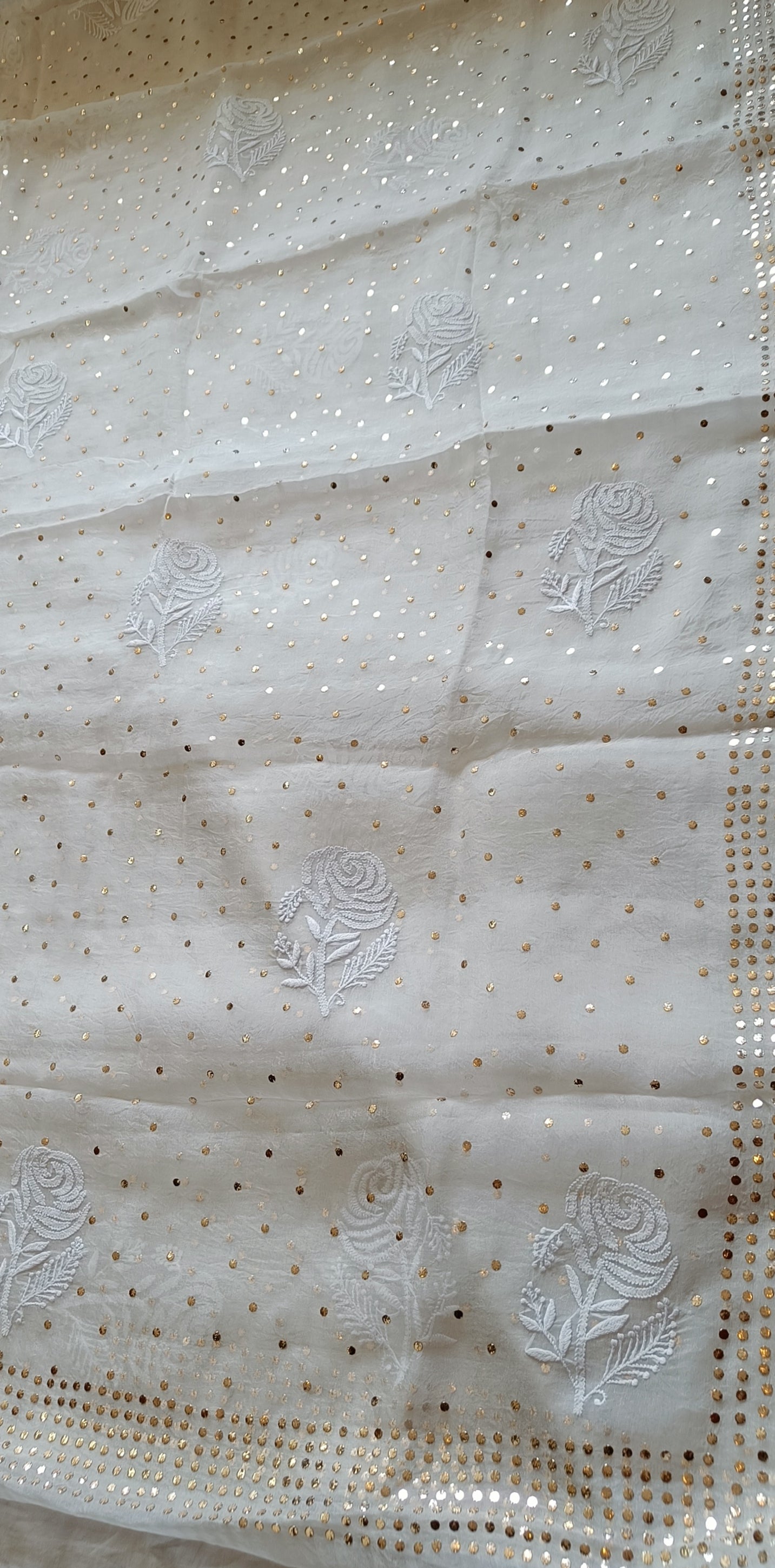 Ruhani Ivory Pure Organza Saree with Allover Chikankari and Mukaish