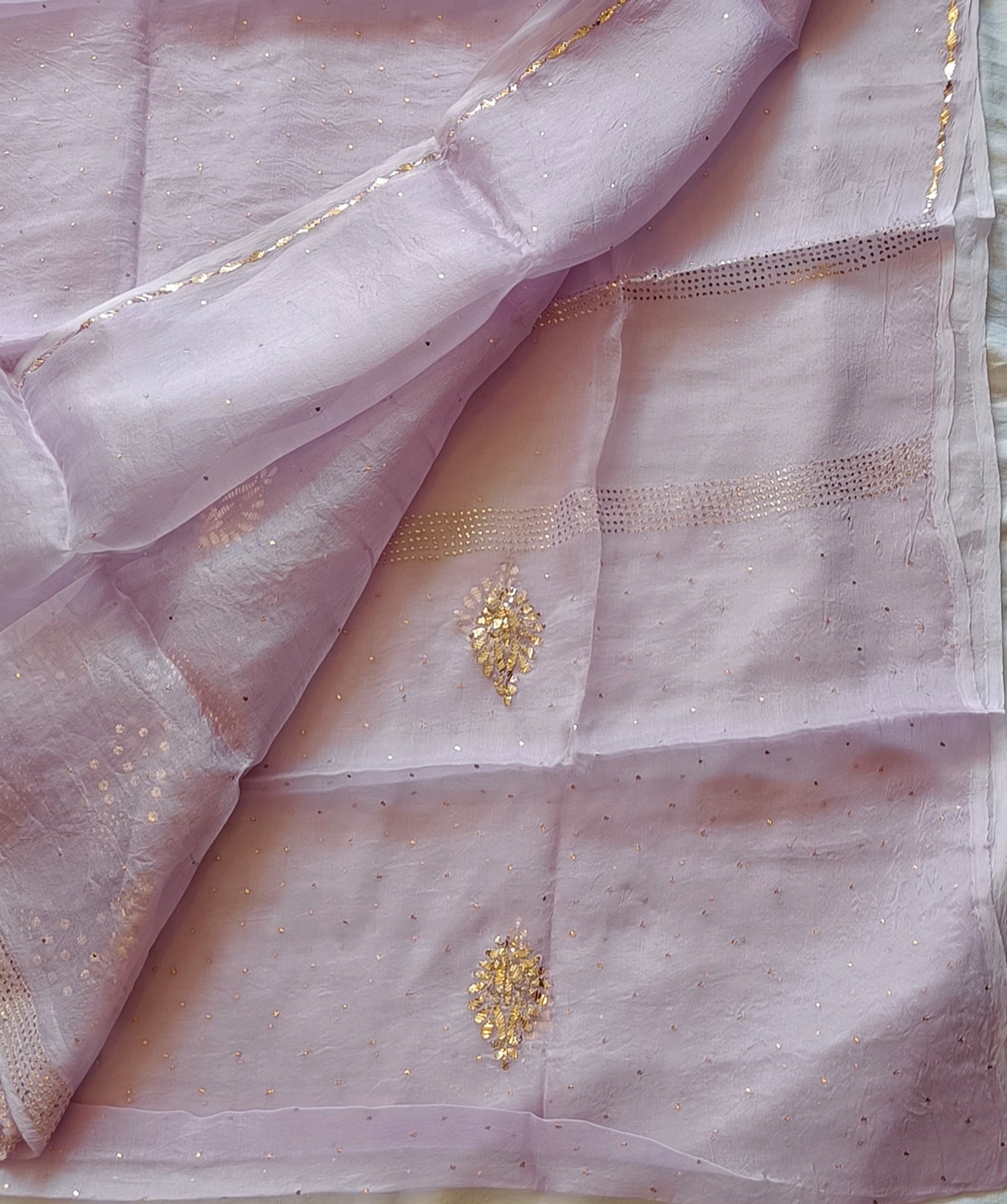 Lavender Pure Organza Allover Mukaish Kurta and Dupatta set