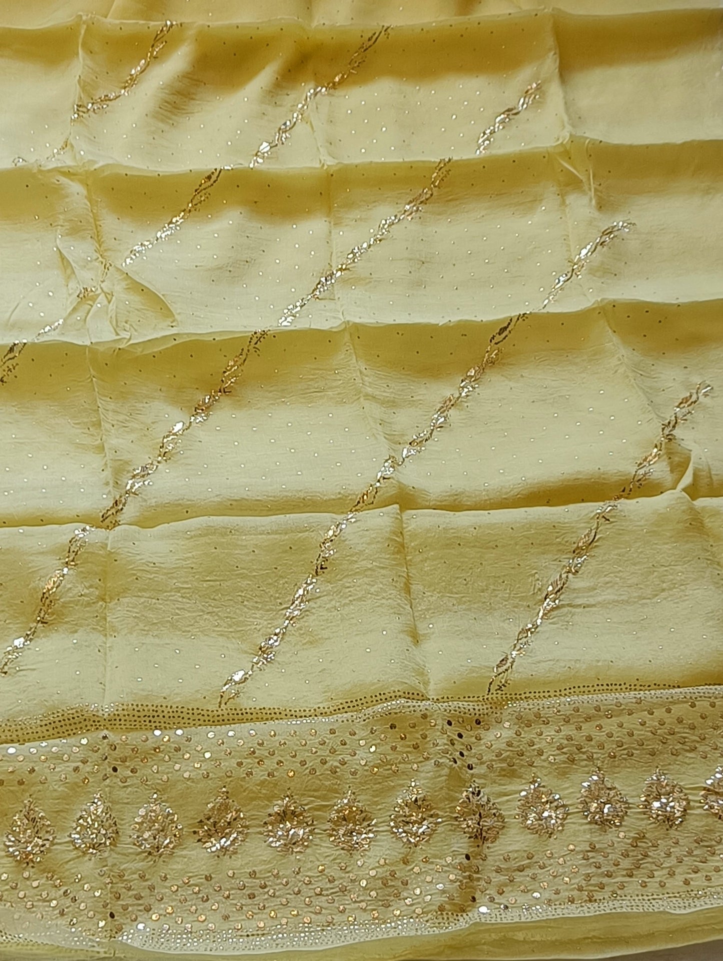 Lemon Yellow Pure Organza Allover Mukaish Kurta and Dupatta set