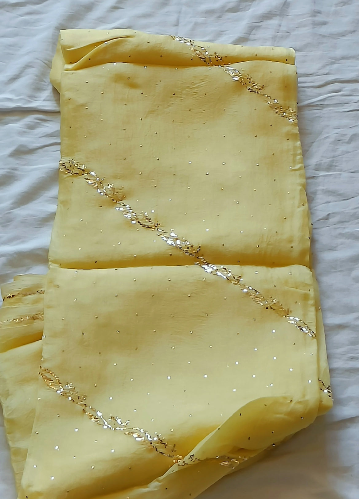 Lemon Yellow Pure Organza Allover Mukaish Kurta and Dupatta set