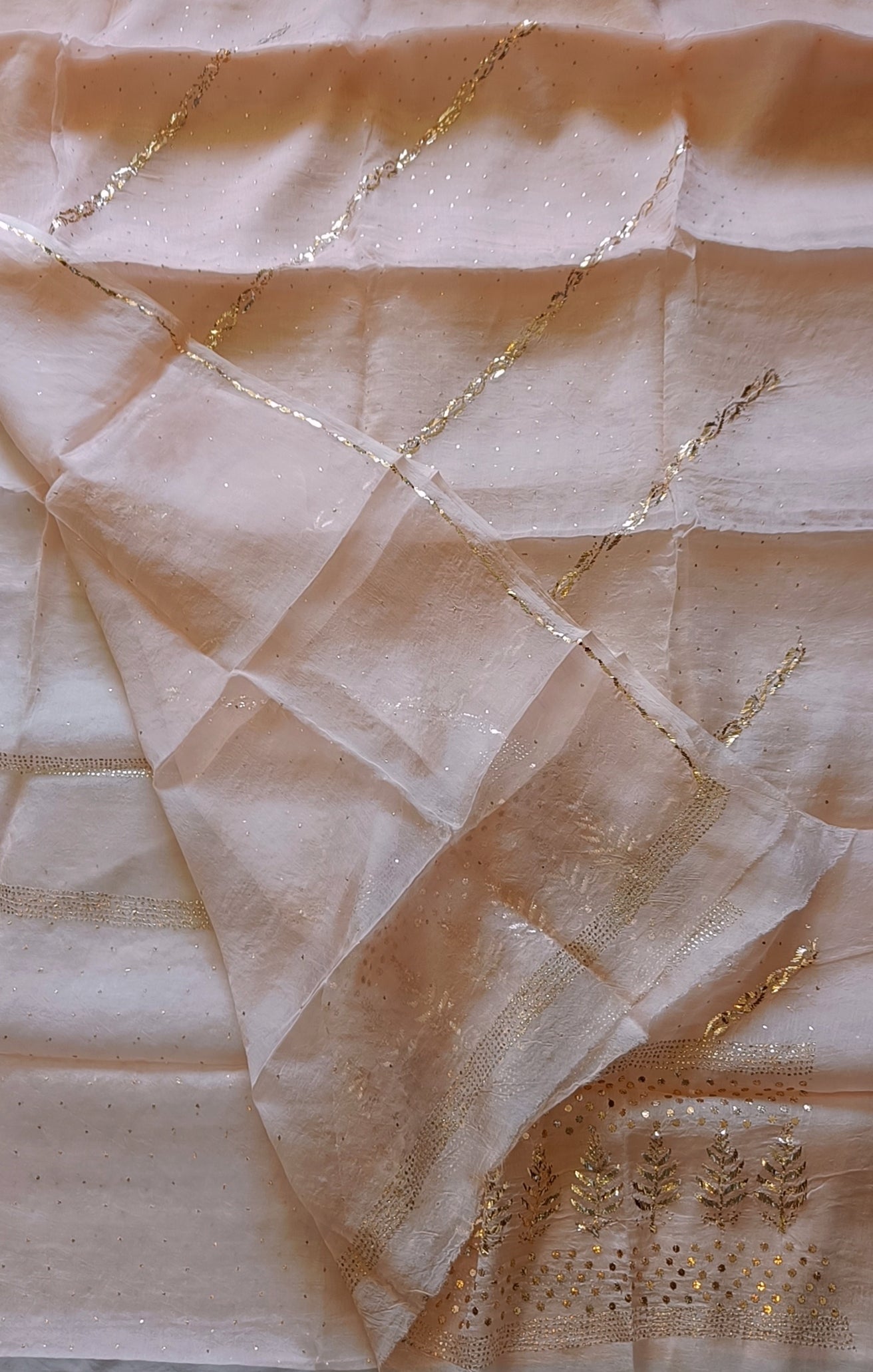 Blush Pink Pure Organza Allover Mukaish Kurta and Dupatta set