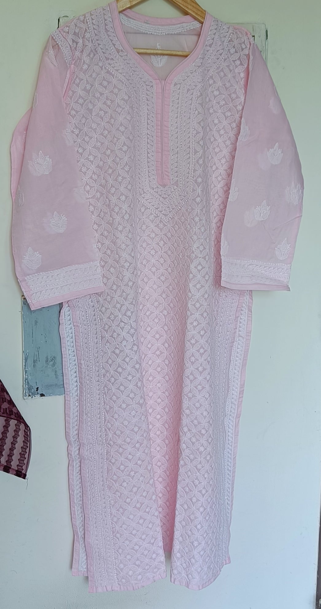 Baby pink cotton kurti with fine chikankari size 40