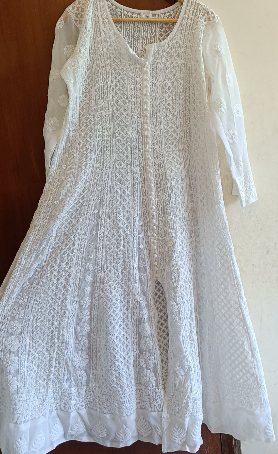 White semi georgette allover Chikankari stitched anarkali