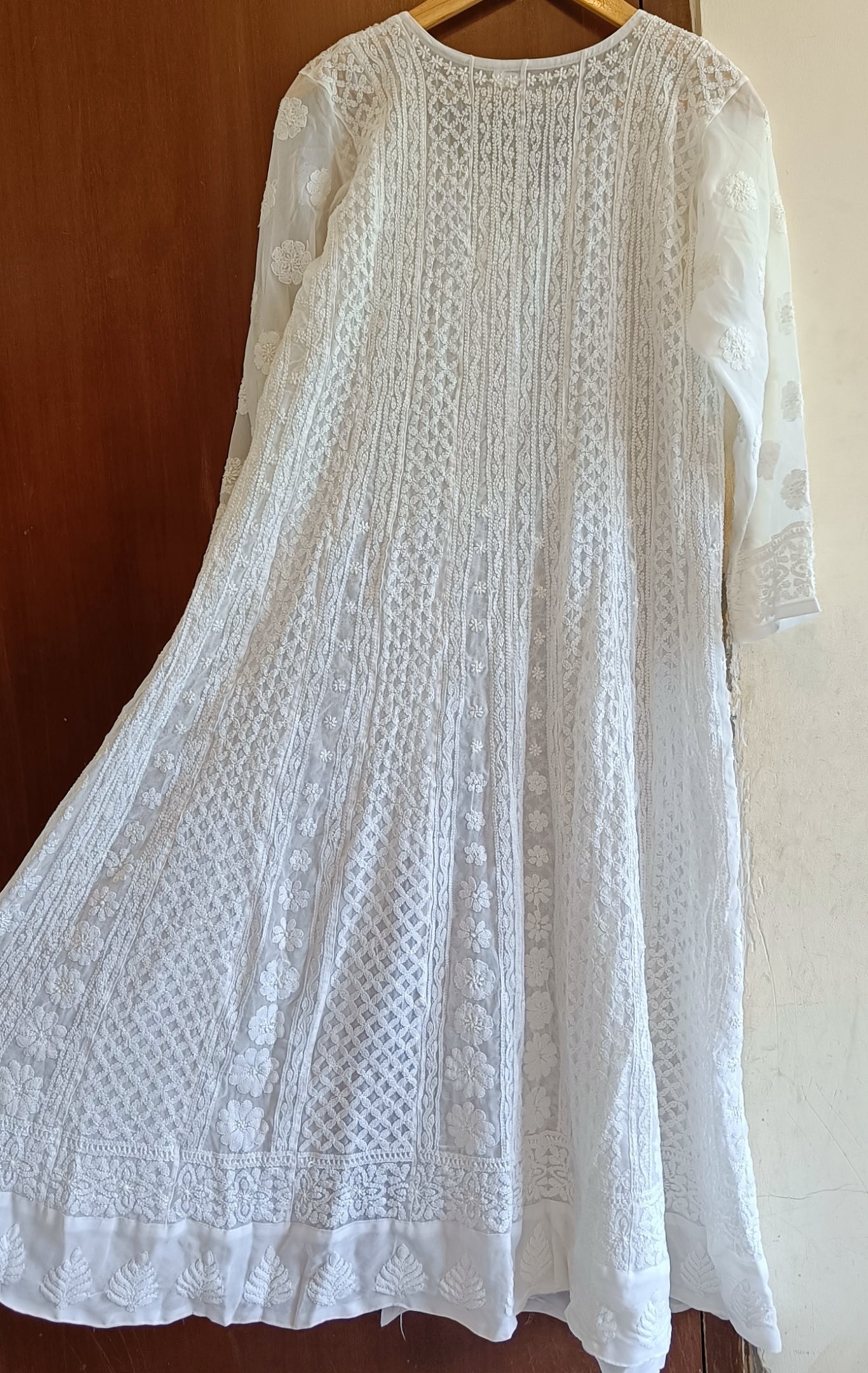 White semi georgette allover Chikankari stitched anarkali