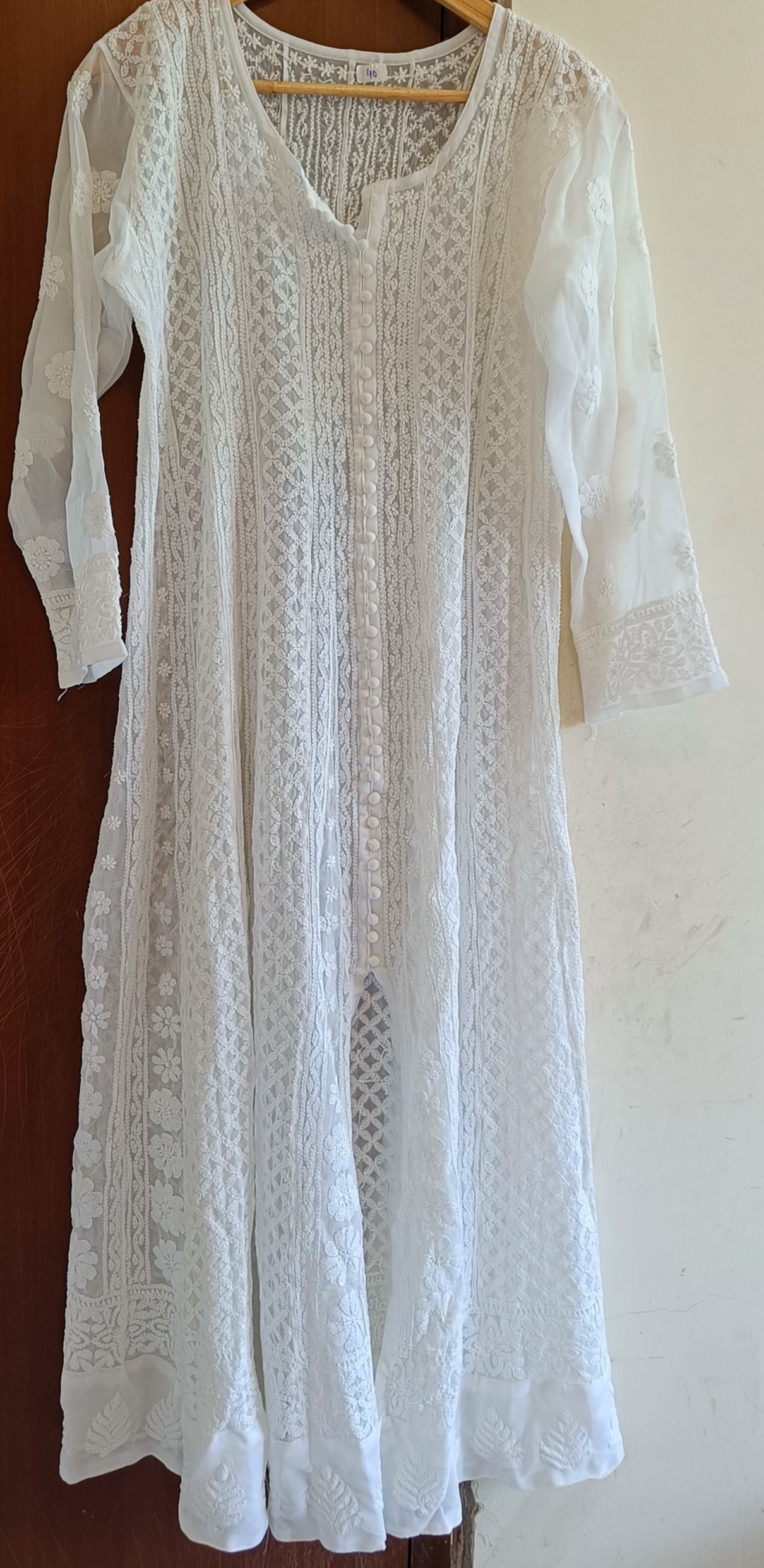 White semi georgette allover Chikankari stitched anarkali