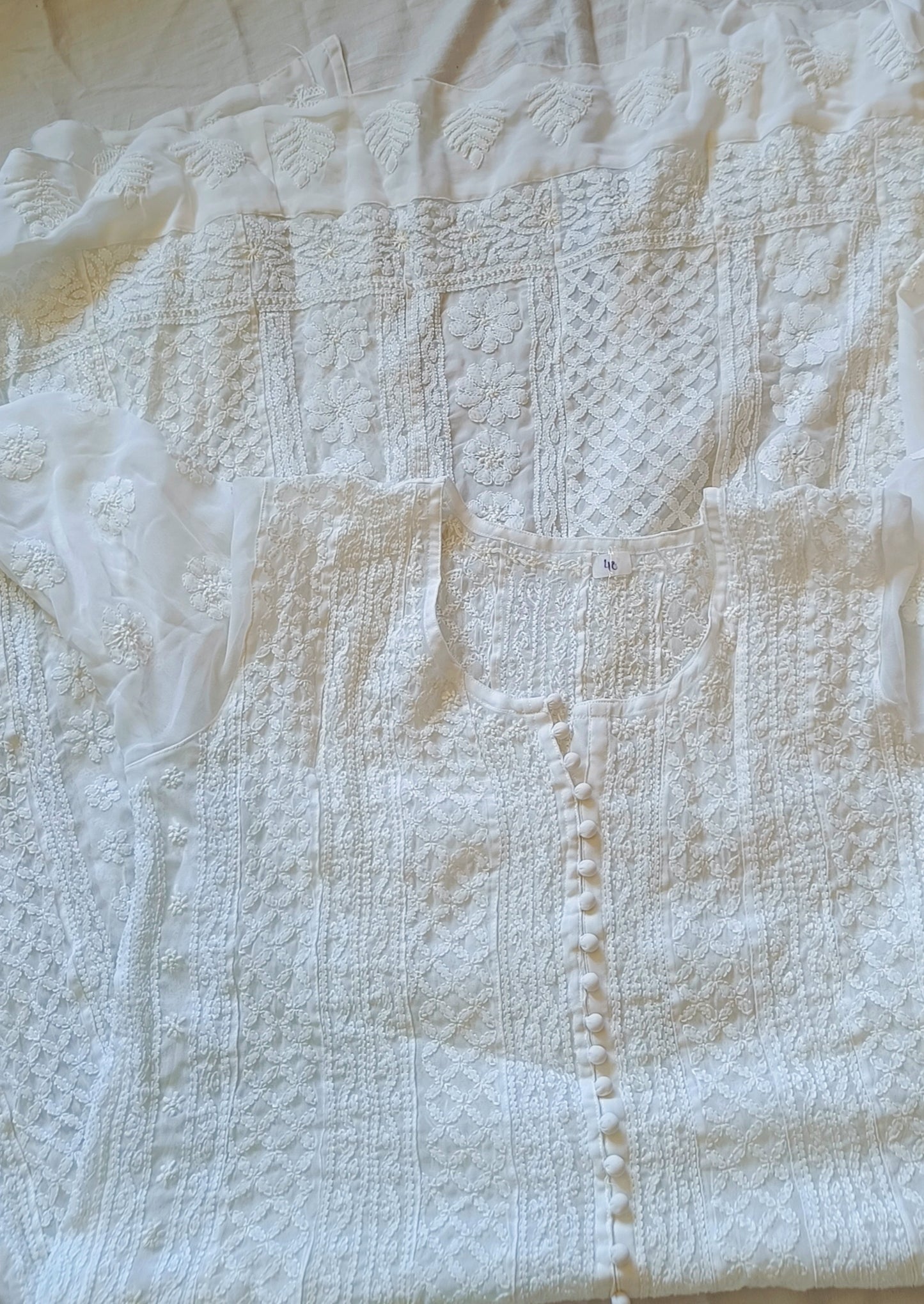 White semi georgette allover Chikankari stitched anarkali