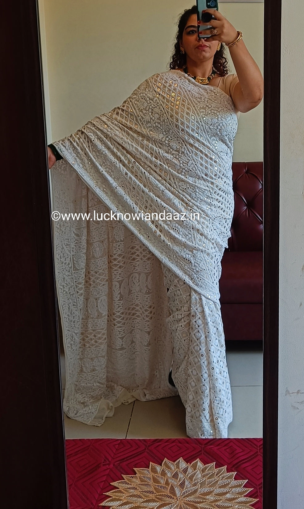Ruhani Allover Chikankari and Heavy Ring Mukaish Saree