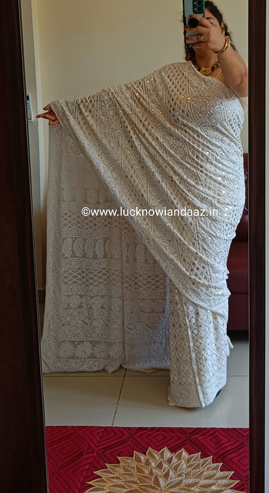 Ruhani Allover Chikankari and Heavy Ring Mukaish Saree
