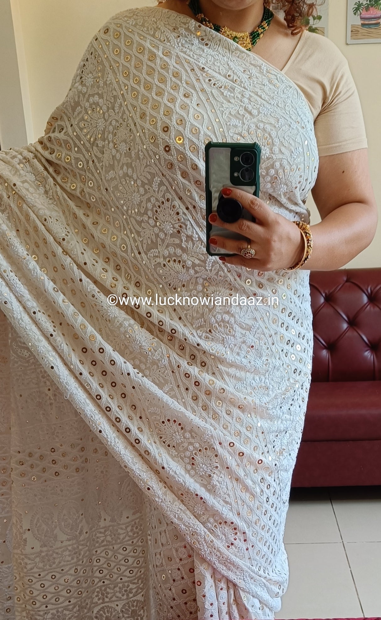 Ruhani Allover Chikankari and Heavy Ring Mukaish Saree