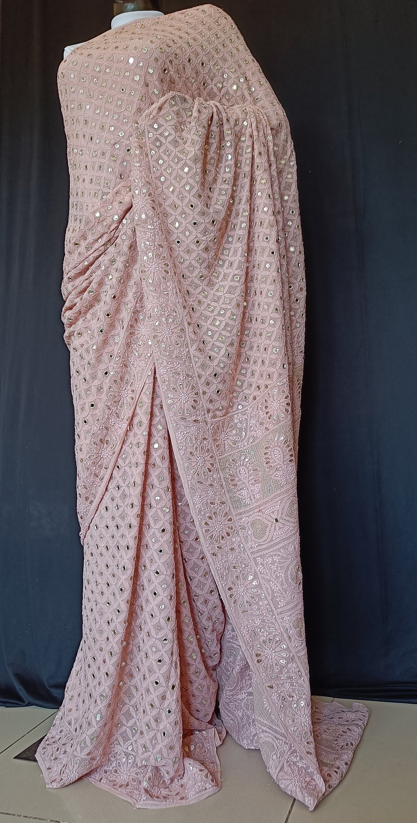 Ruhani Old Rose Allover Chikankari Mirror and Gota Saree