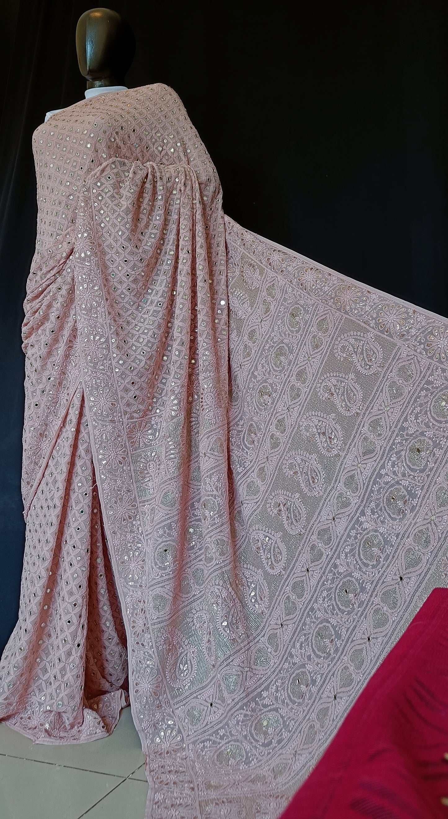 Ruhani Old Rose Allover Chikankari Mirror and Gota Saree