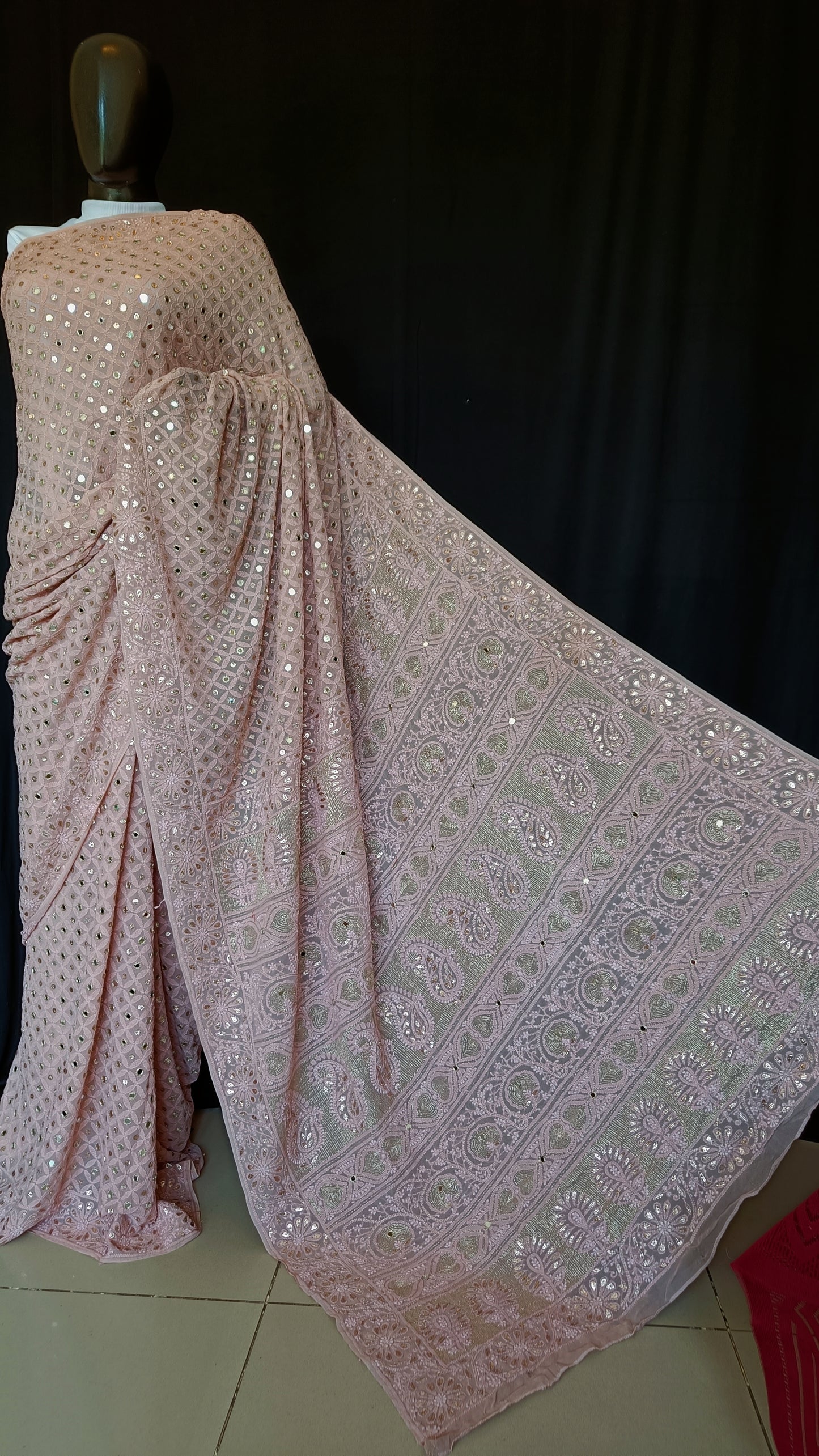 Ruhani Old Rose Allover Chikankari Mirror and Gota Saree
