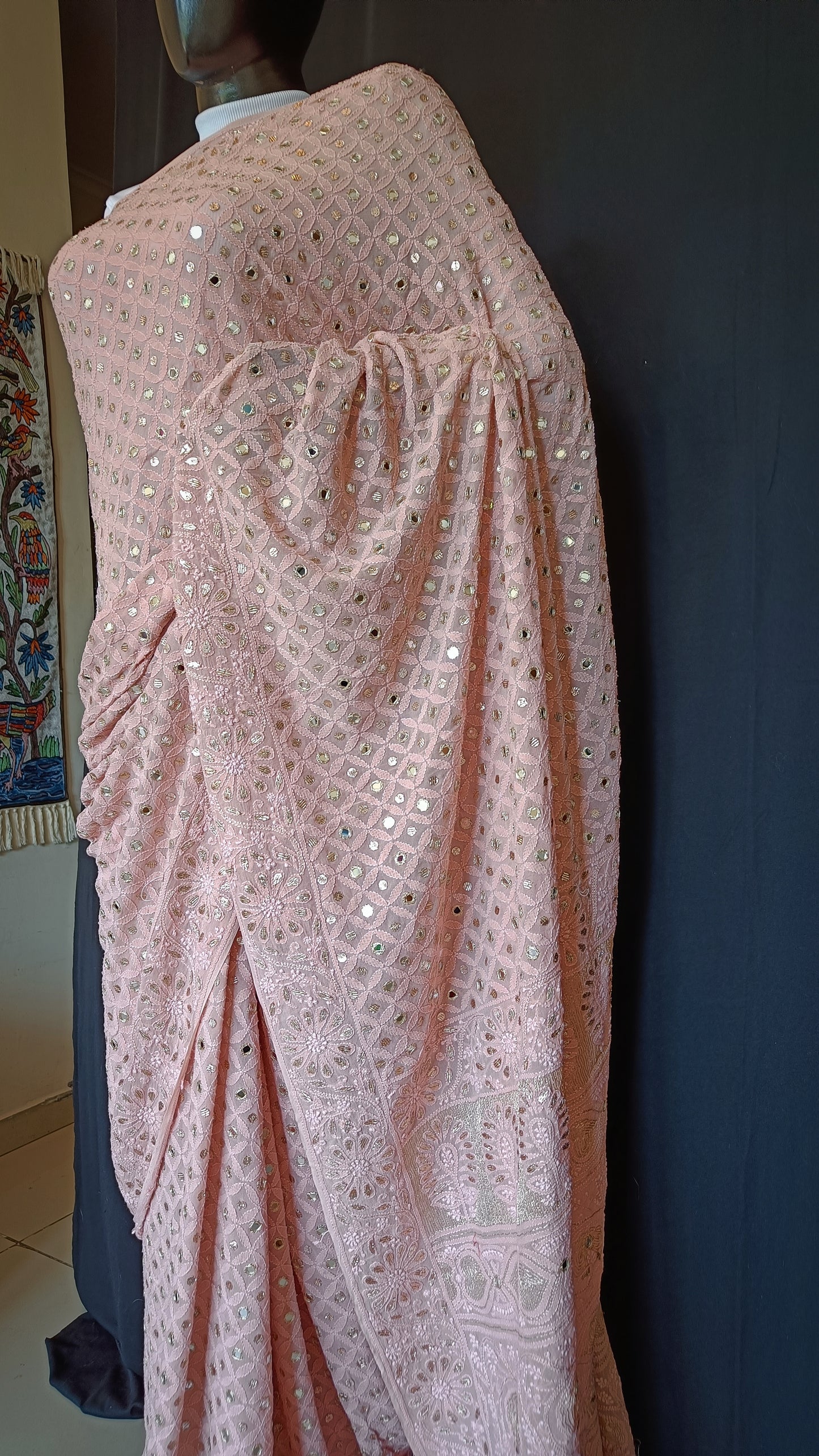Ruhani Old Rose Allover Chikankari Mirror and Gota Saree
