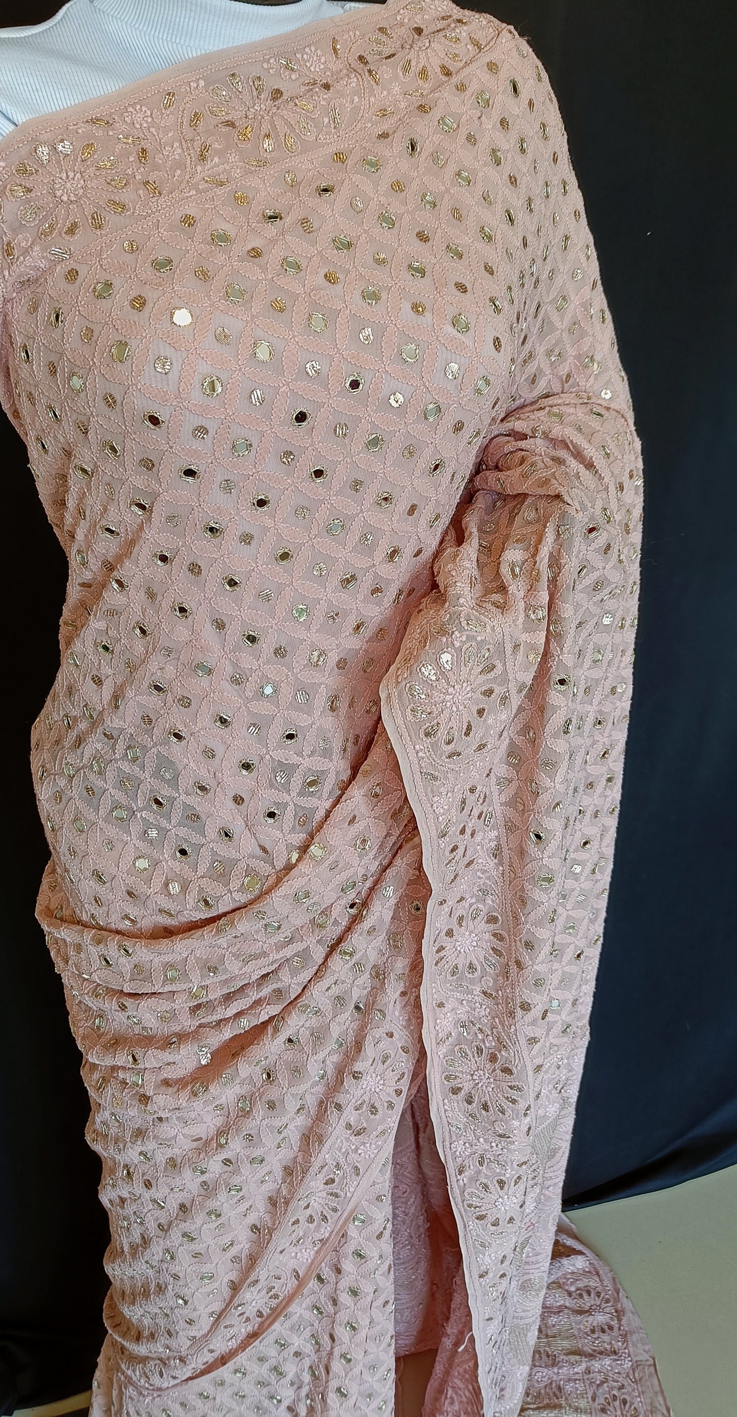 Ruhani Old Rose Allover Chikankari Mirror and Gota Saree