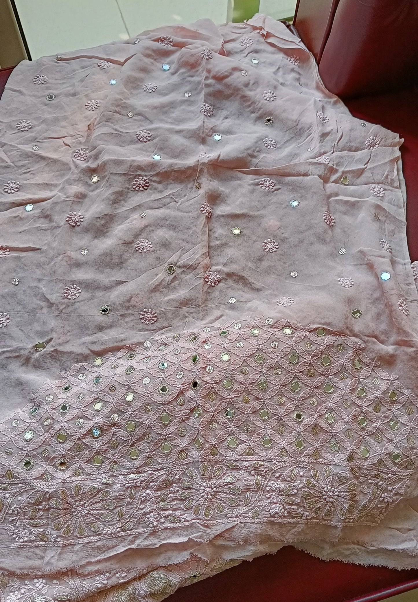 Ruhani Old Rose Allover Chikankari Mirror and Gota Saree