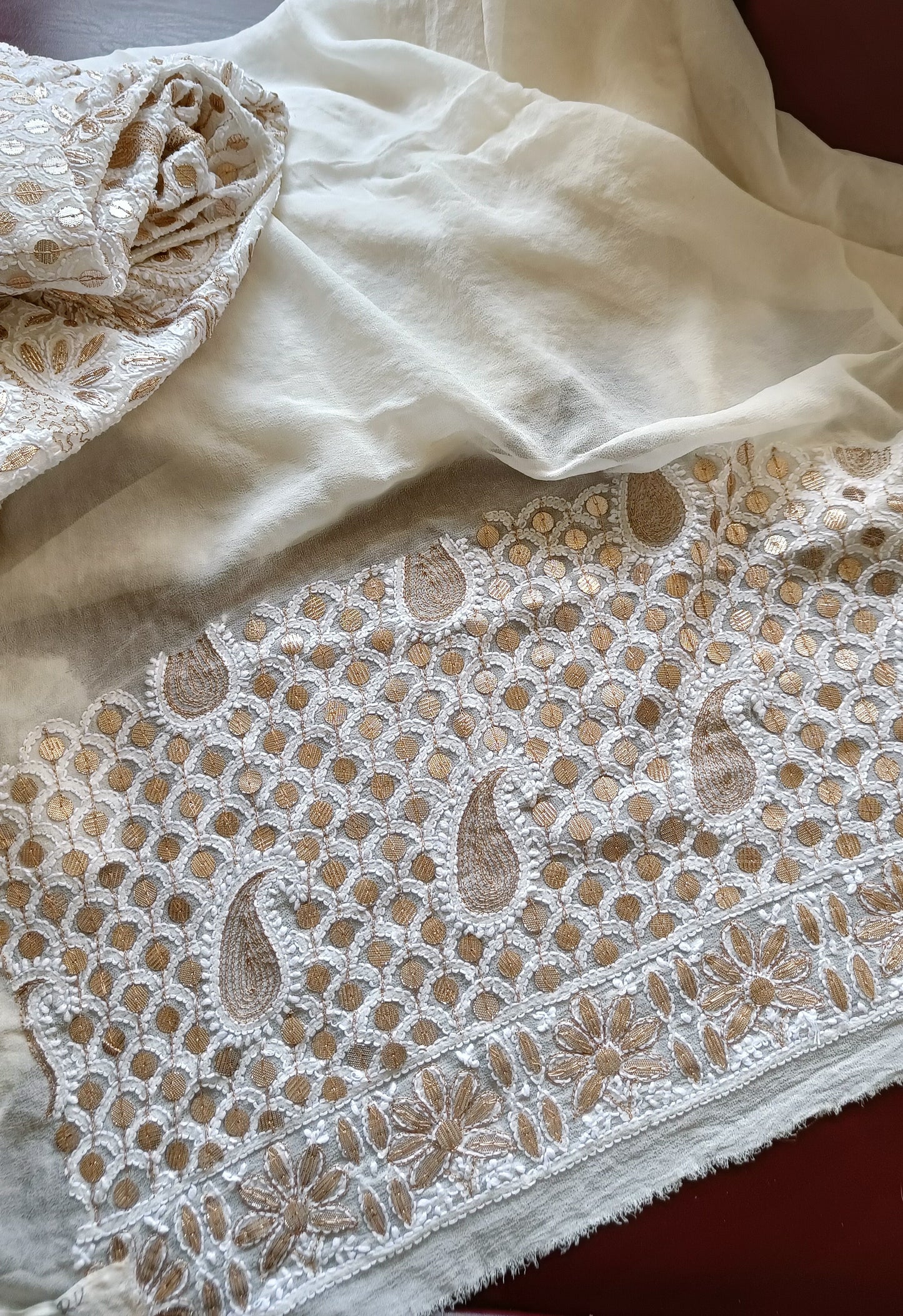 Ruhani Ivory Chikankari and Gota Patti Saree