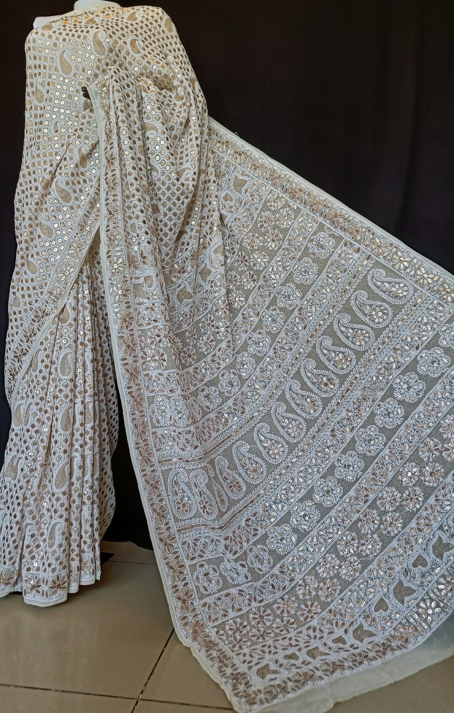 Ruhani Ivory Chikankari and Gota Patti Saree