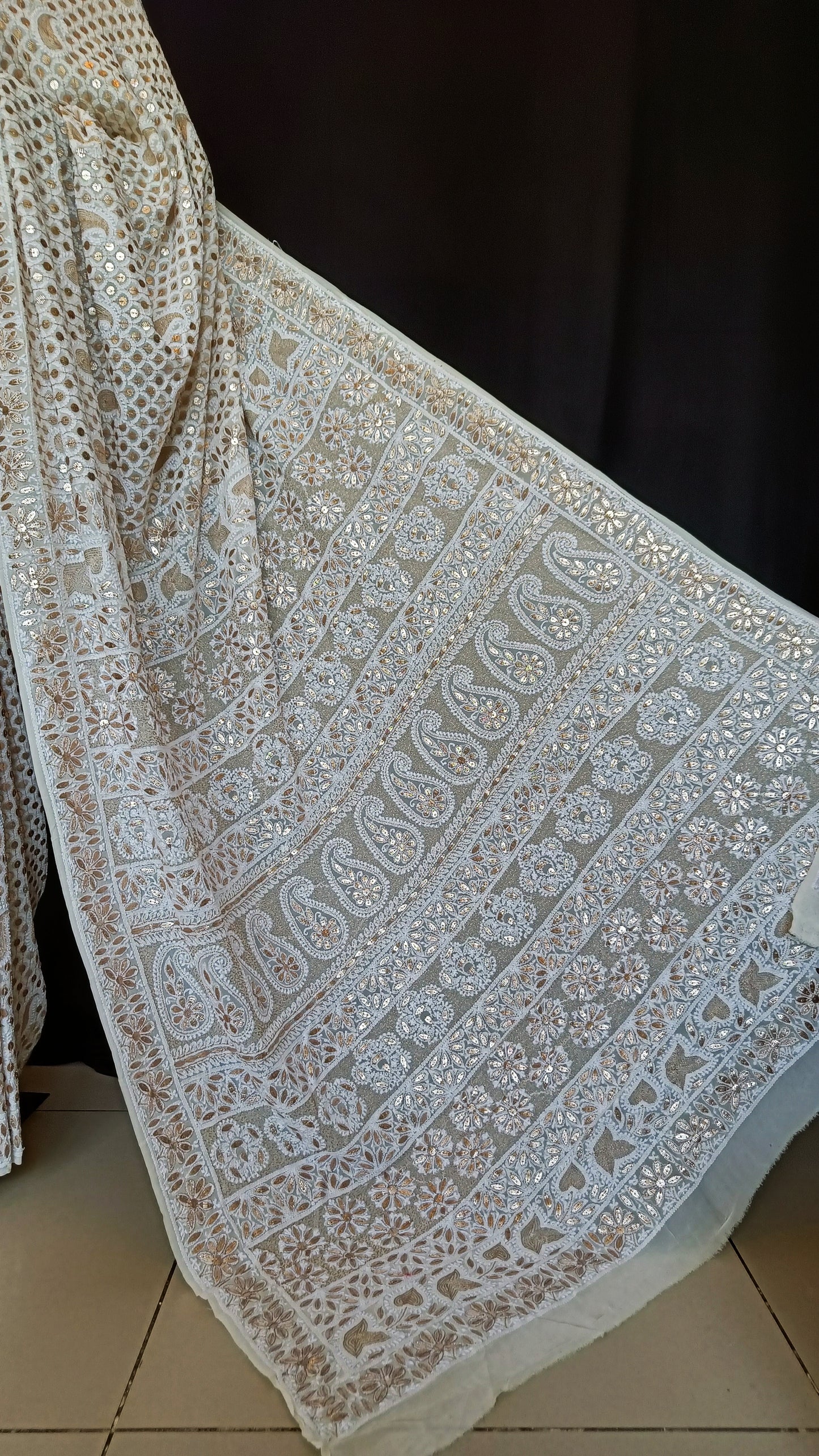 Ruhani Ivory Chikankari and Gota Patti Saree