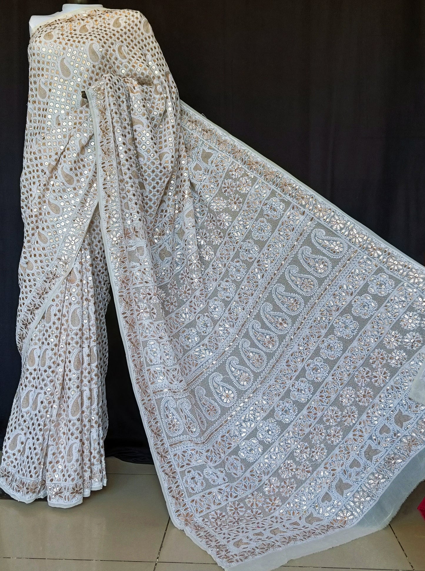 Ruhani Ivory Chikankari and Gota Patti Saree