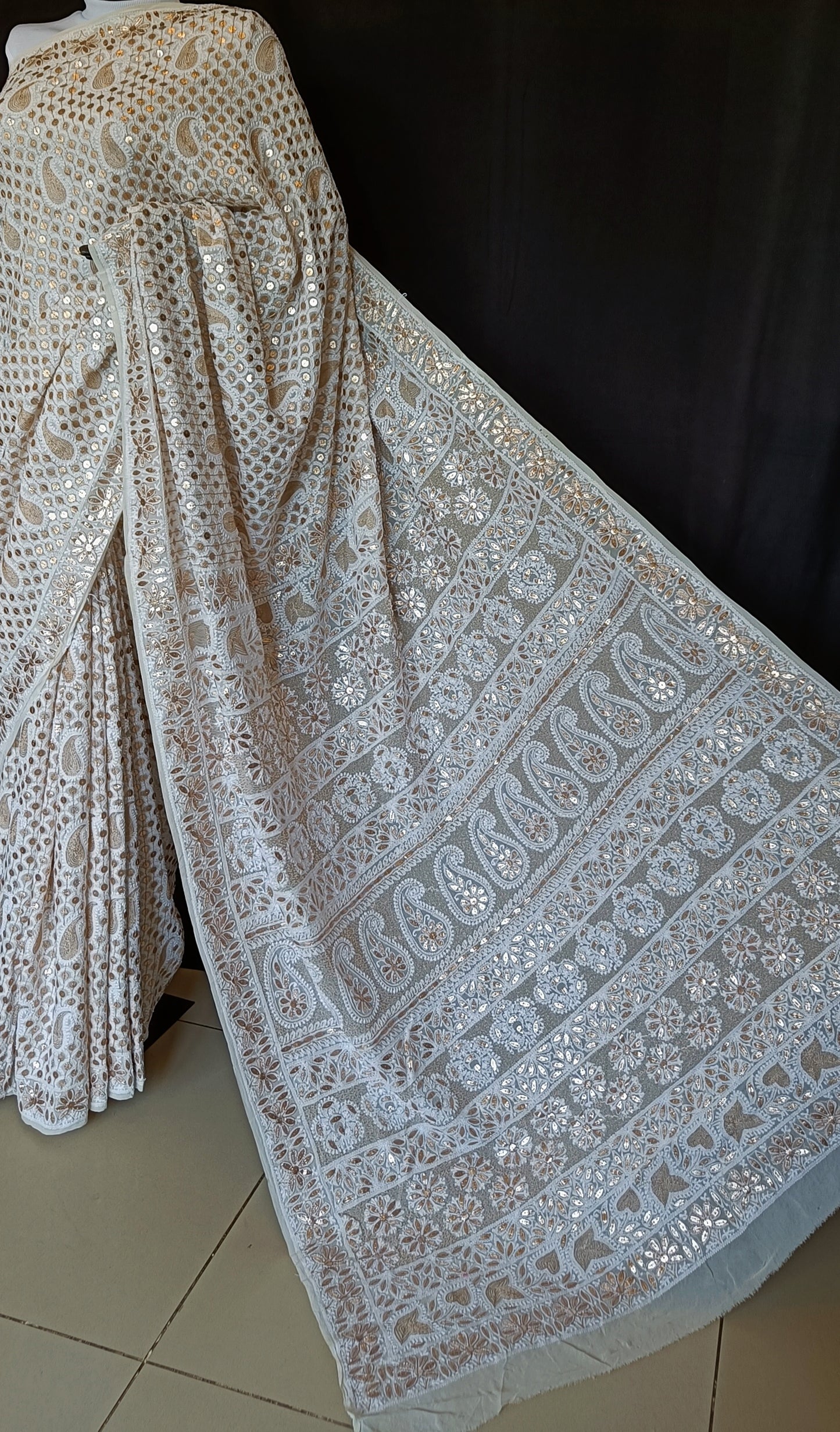 Ruhani Ivory Chikankari and Gota Patti Saree