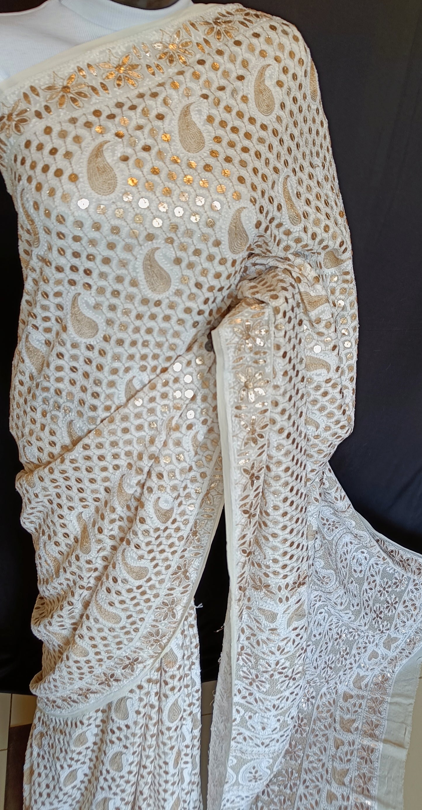 Ruhani Ivory Chikankari and Gota Patti Saree