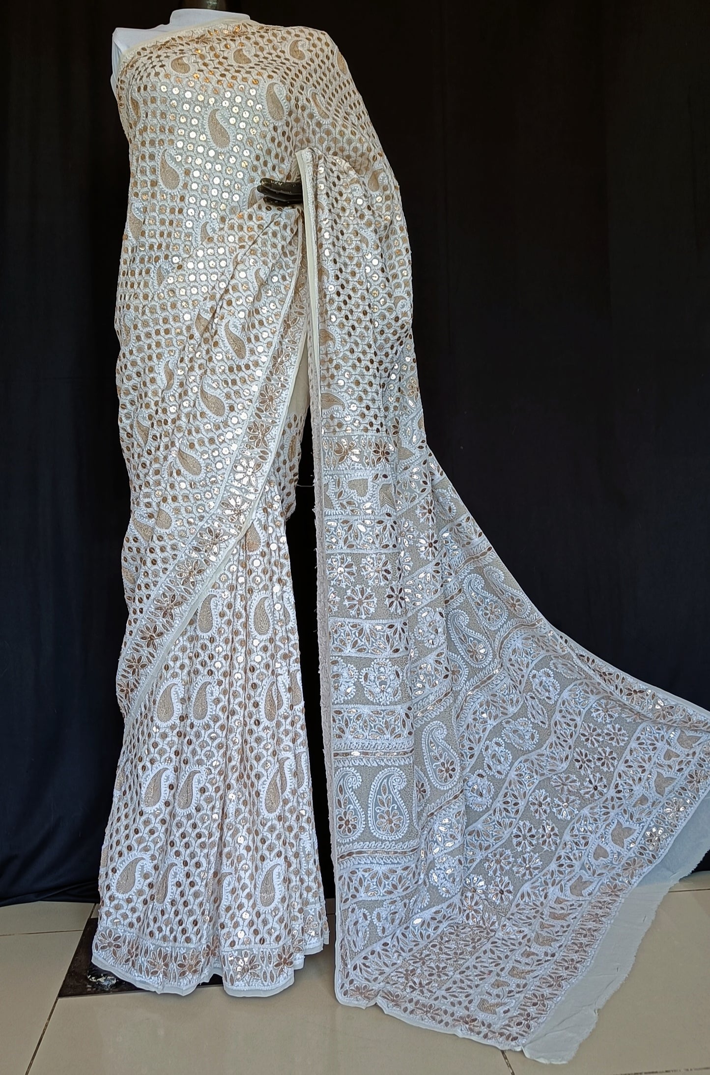 Ruhani Ivory Chikankari and Gota Patti Saree