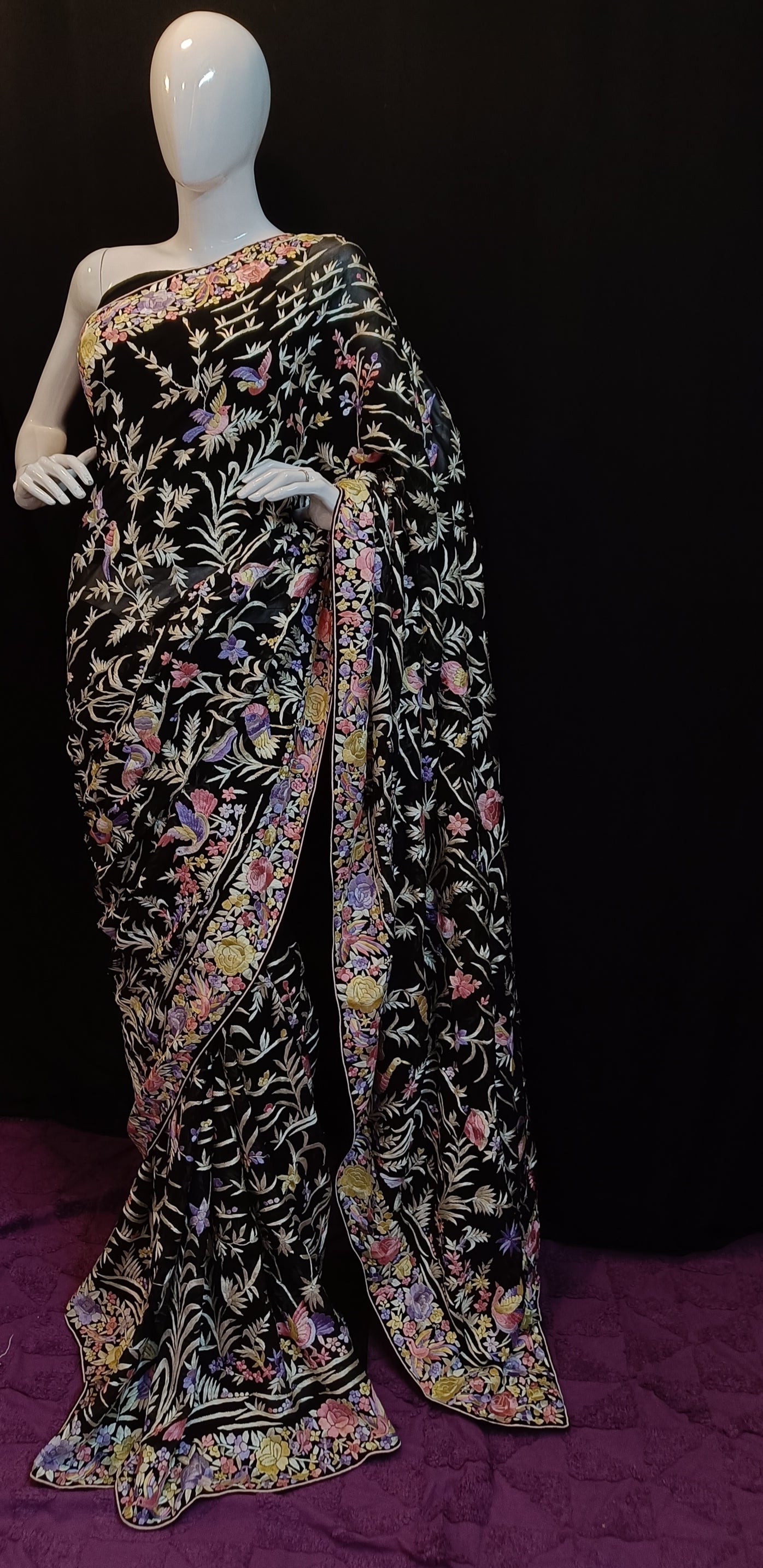 Black Masterpiece Parsi Gara Pure Georgette Saree