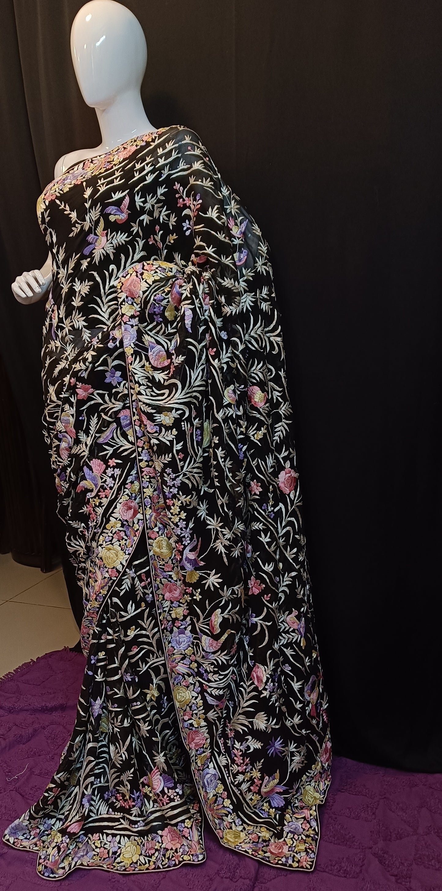 Black Masterpiece Parsi Gara Pure Georgette Saree