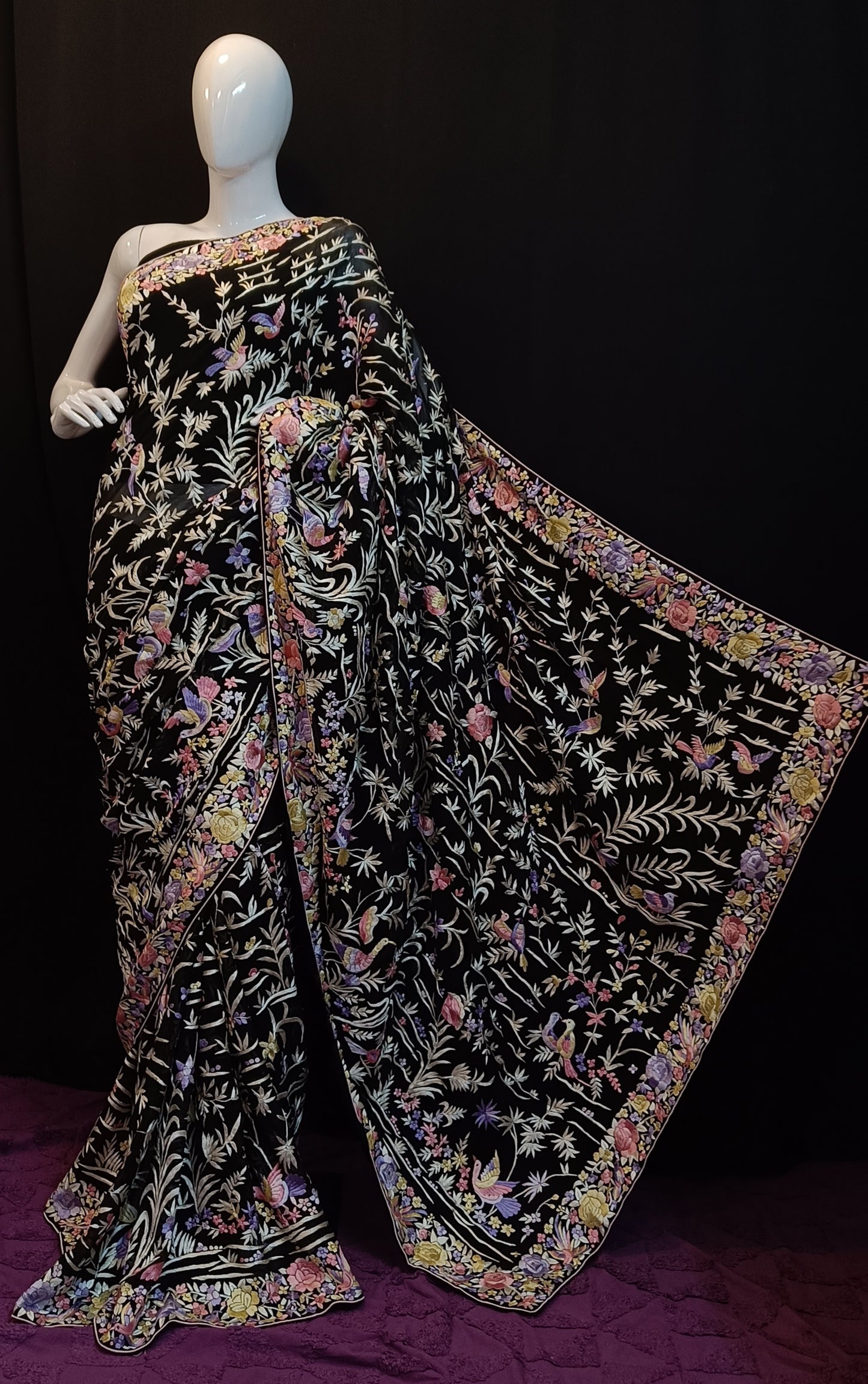 Black Masterpiece Parsi Gara Pure Georgette Saree
