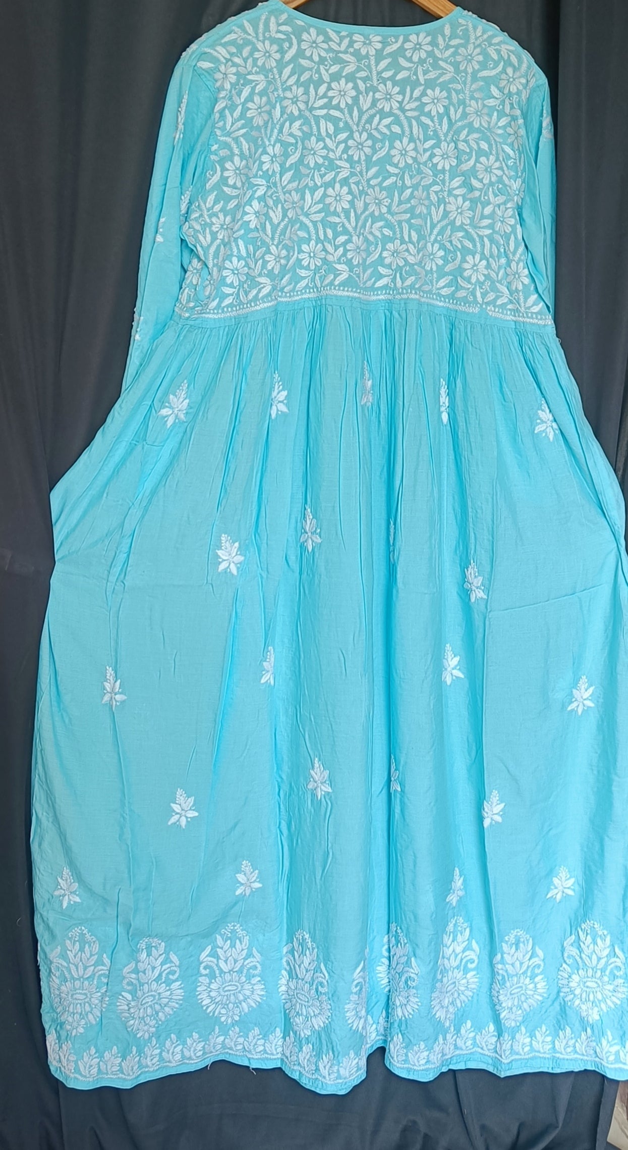 Blue Modal Cotton Chikankari Floor Length Dress Size 46